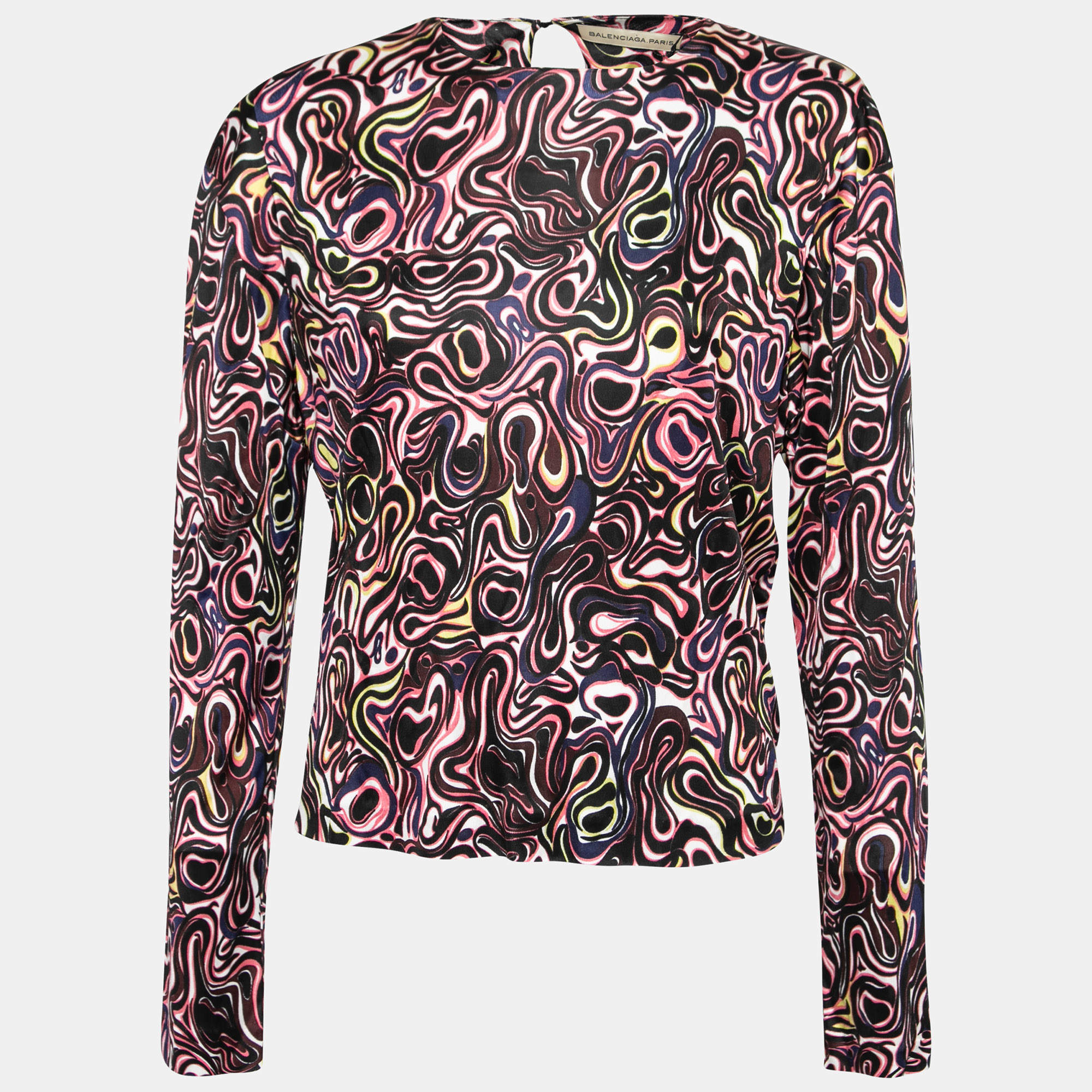 مملوكة مسبقًا Balenciaga Multicolor Marble Print Long-Sleeve Knit Top M