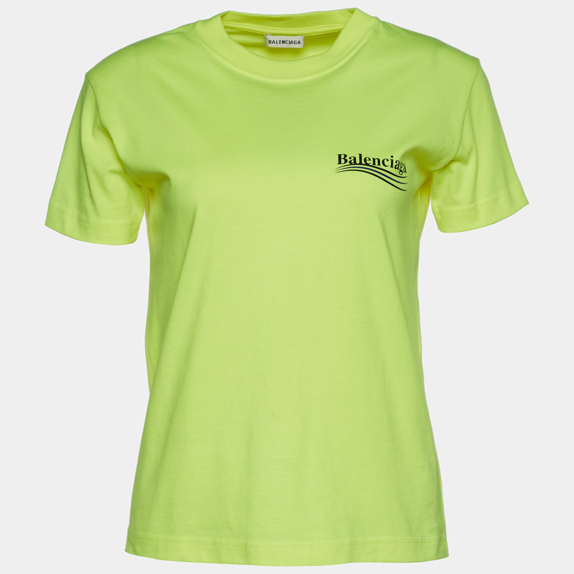 Balenciaga Neon Green Logo Printed Cotton Long Sleeve 45 OFF