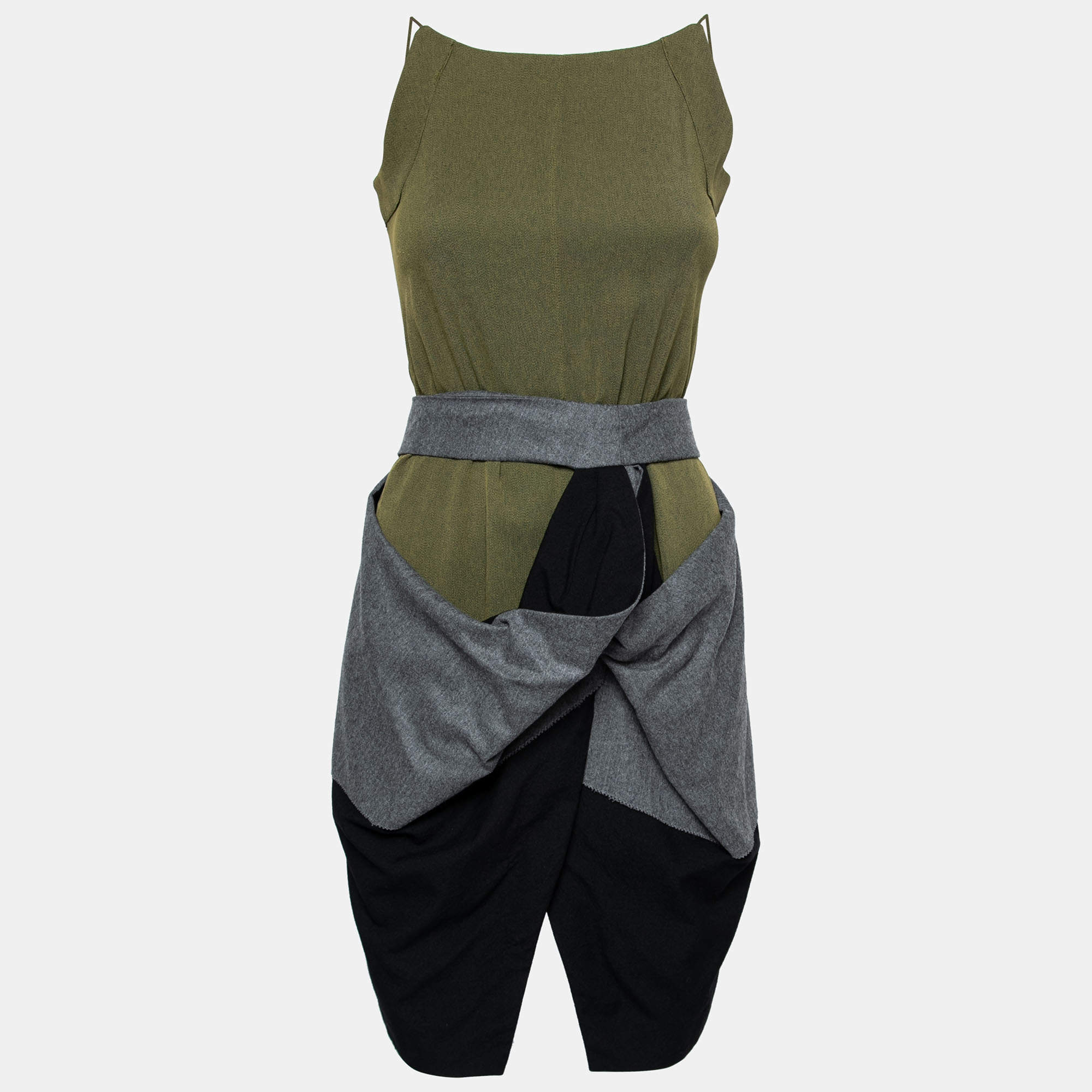 Pre Owned Balenciaga Green Crepe Draped Asymmetrical Dress S   