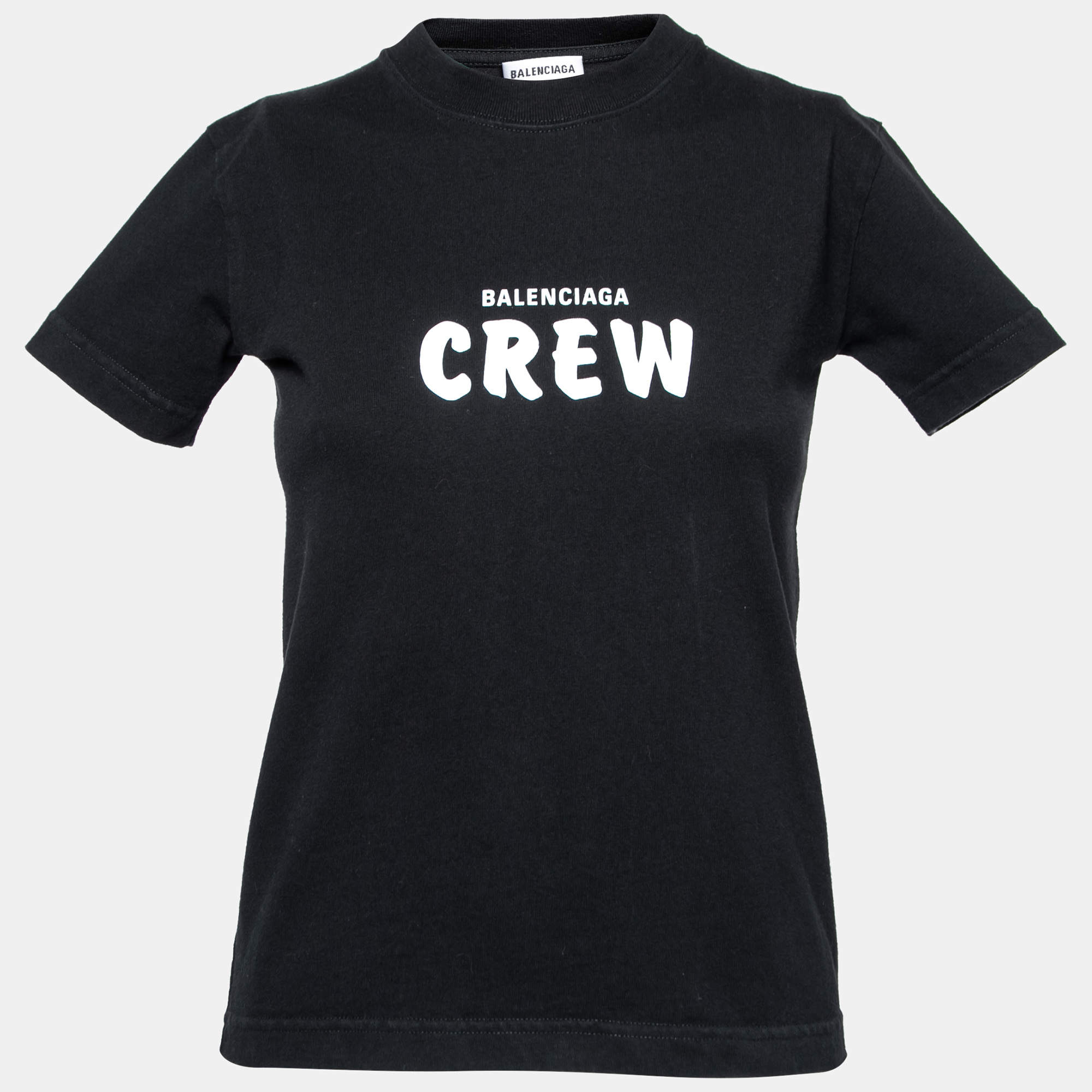 Pre Owned Balenciaga Black Logo Print Cotton Crewneck T-Shirt XS  
