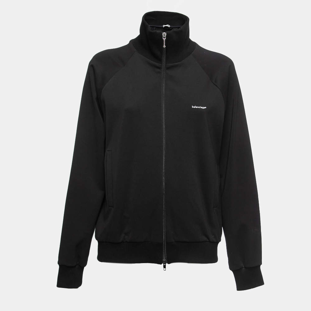 Pre Owned Balenciaga Black Logo Print Synthetic Tracksuit Jacket L