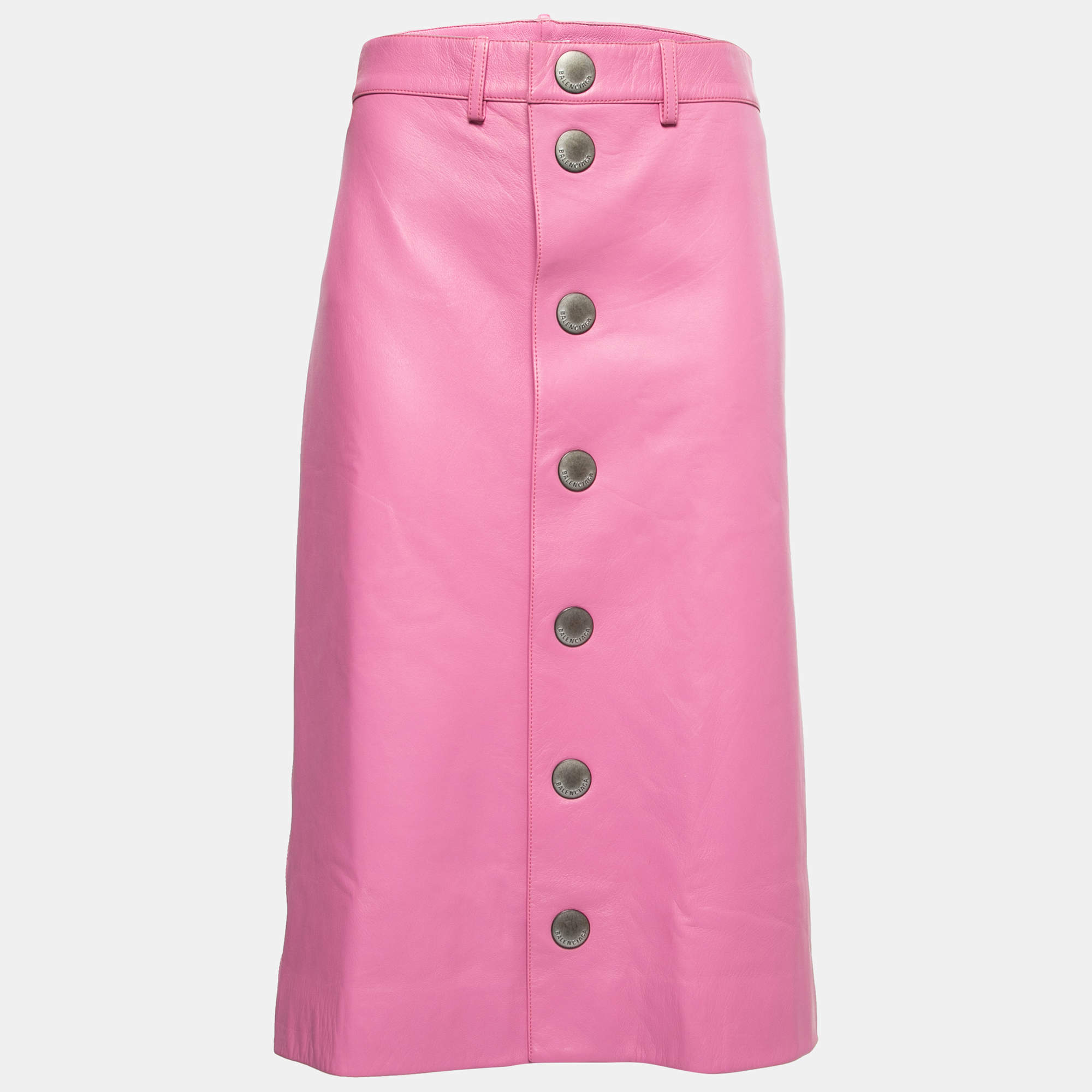 Balenciaga Baby Pink Leather Buttoned Midi Skirt M  