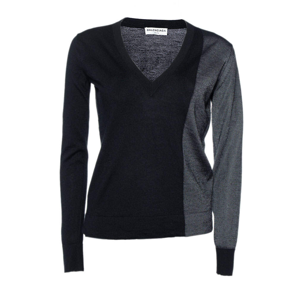 Pre Owned Balenciaga.Knits Black & Grey Cashmere V-Neck Sweater S