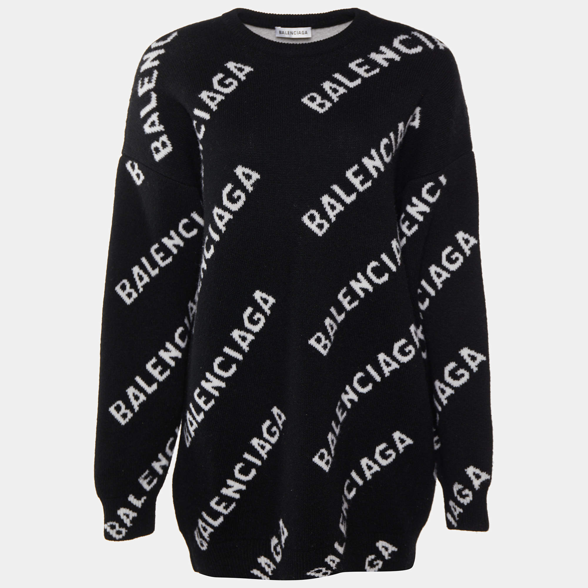 Balenciaga Black Logo Intarsia Knit Wool Sweater M