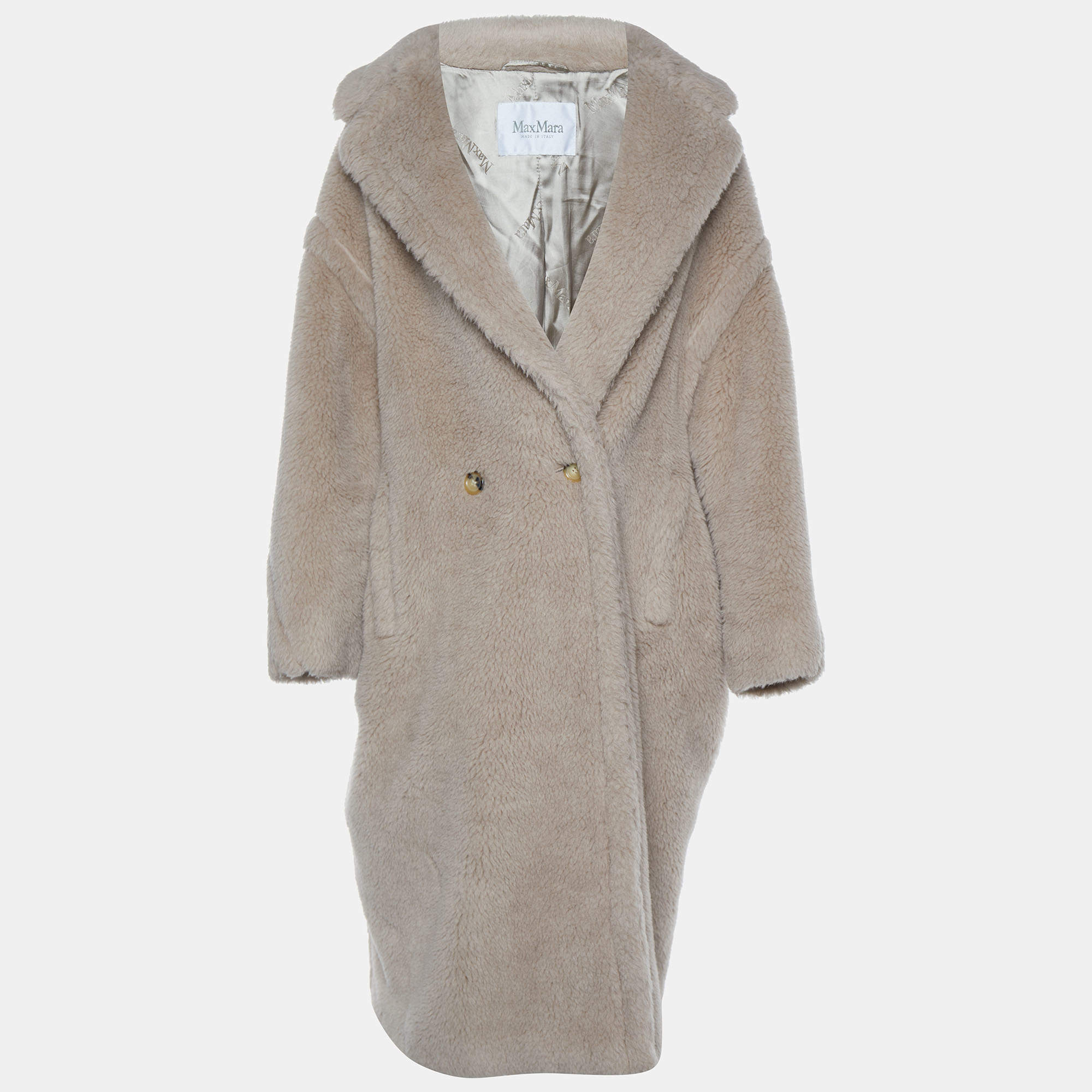 Pre Owned Max Mara Beige Alpaca & Wool Tedgirl Double Breasted Coat M