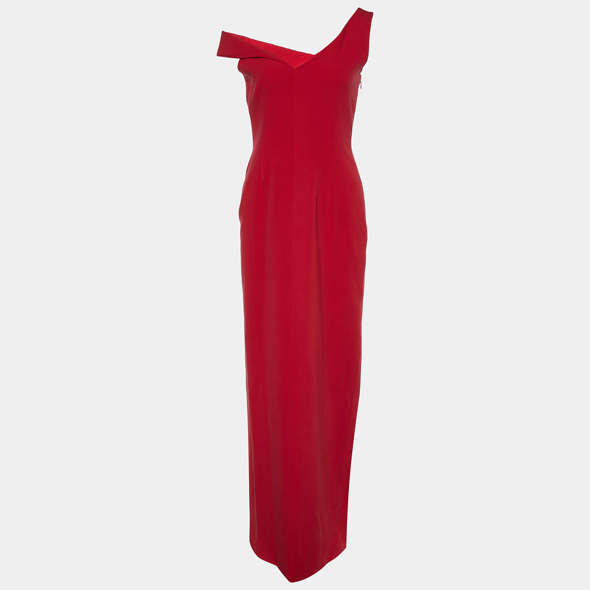 Pre Owned Balenciaga Red Silk Crepe Sleeveless Maxi Dress M
