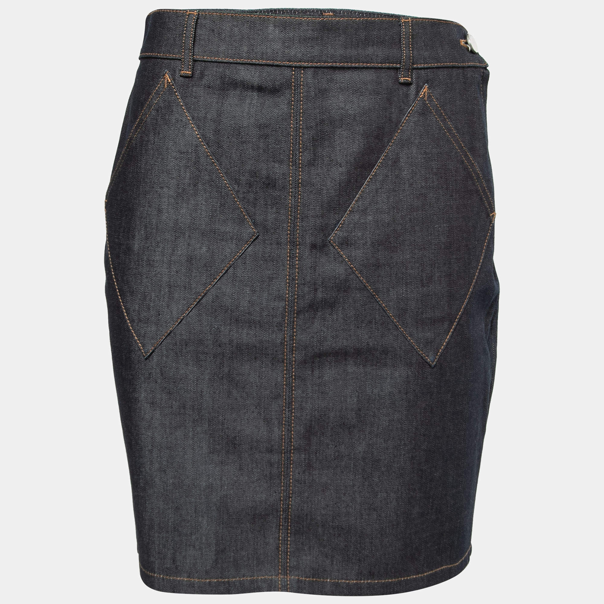 Pre Owned Balenciaga Dark Blue Denim Knee-Length Skirt M