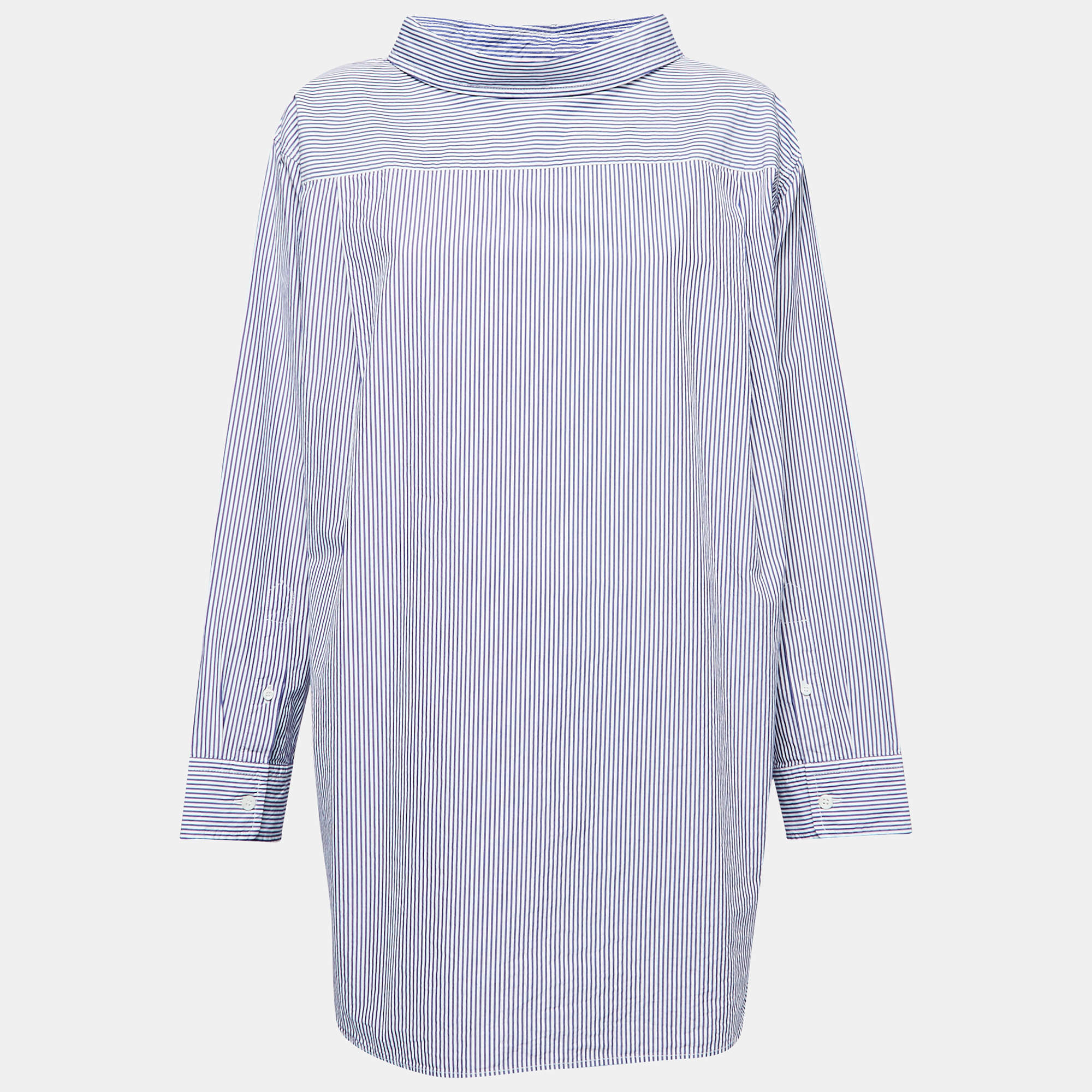 Pre Owned Balenciaga Blue Striped Cotton Poplin Shirt S