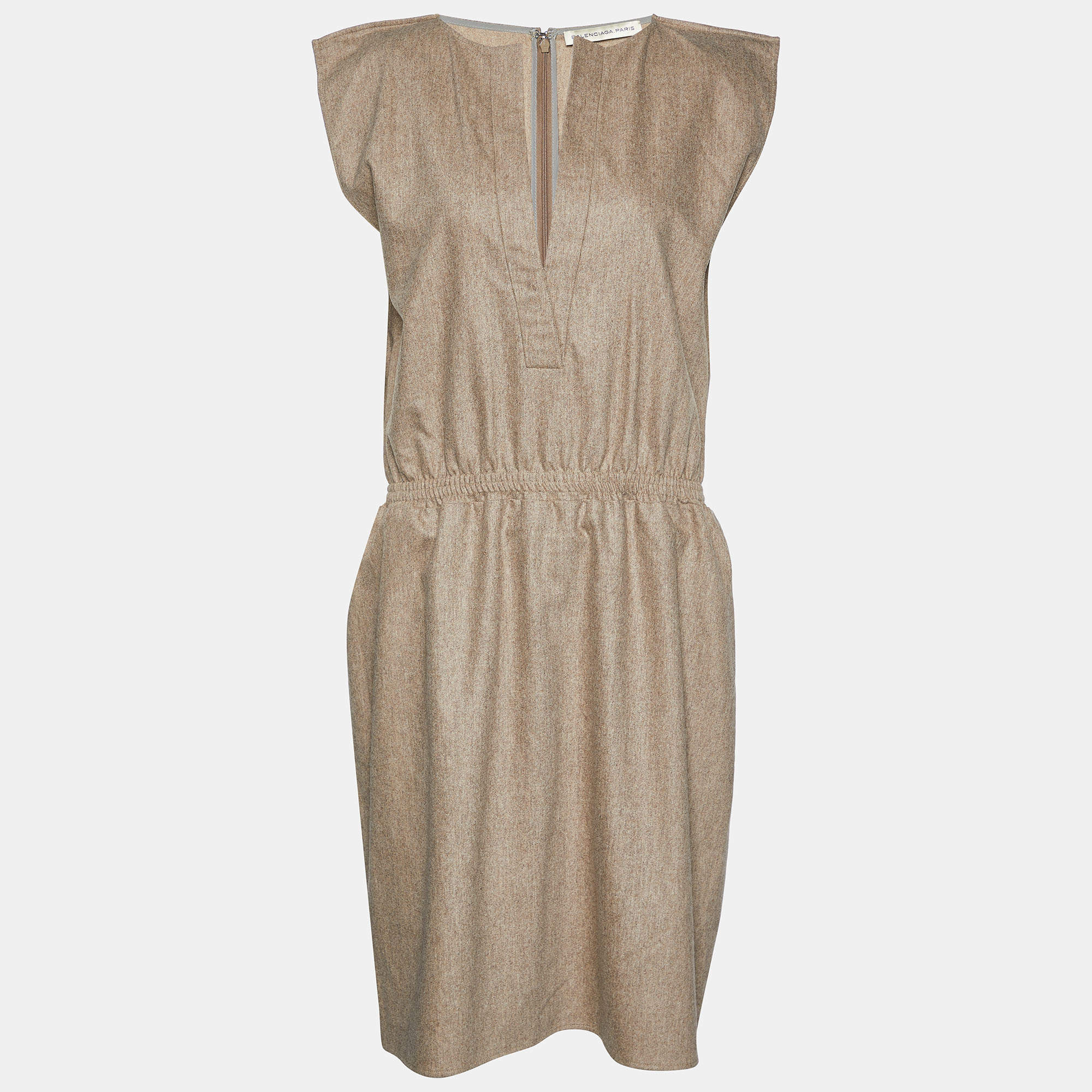 Balenciaga Light Brown Wool Sleeveless Midi Dress L