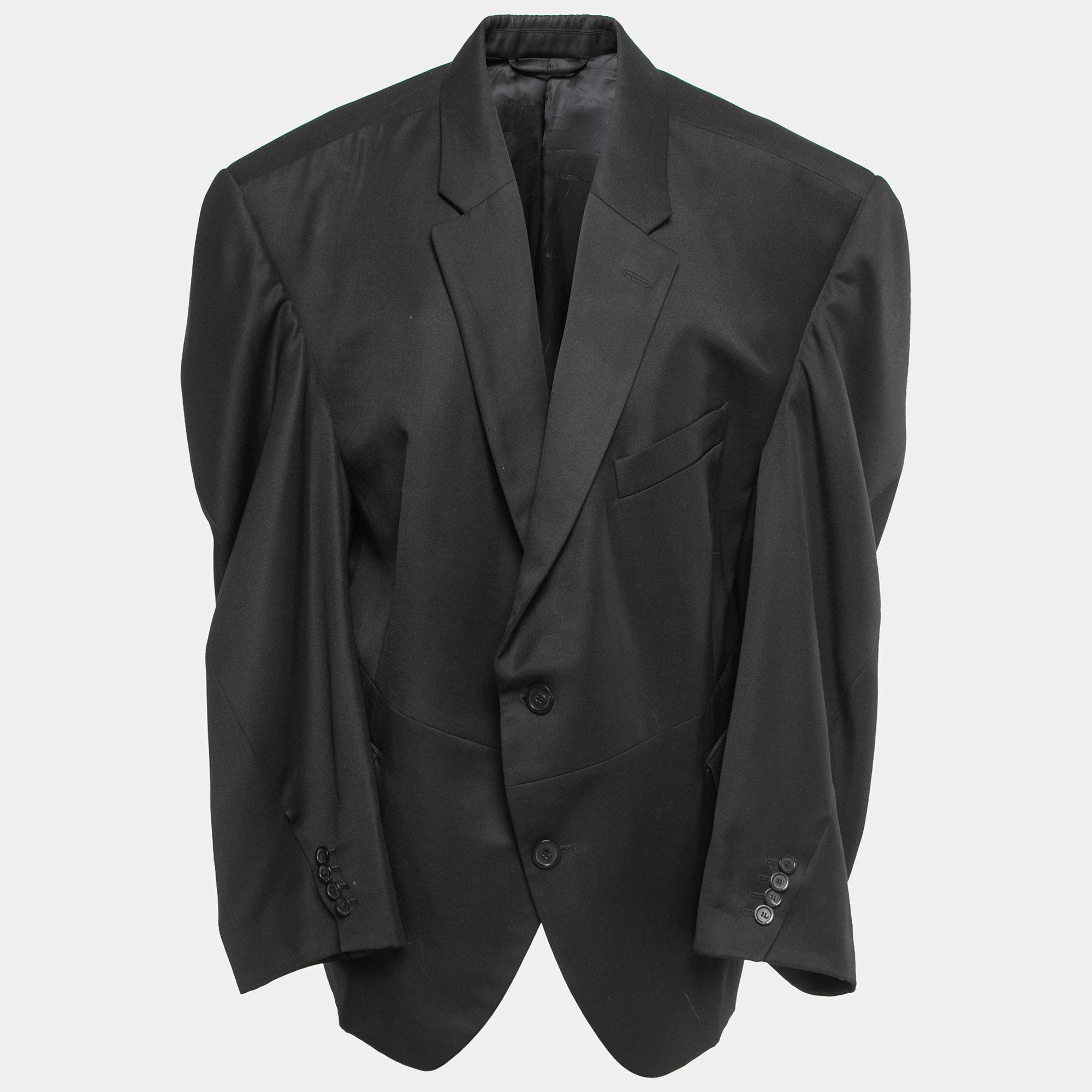Balenciaga Black Wool Twisted Sleeves Single Breasted Oversized Blazer L