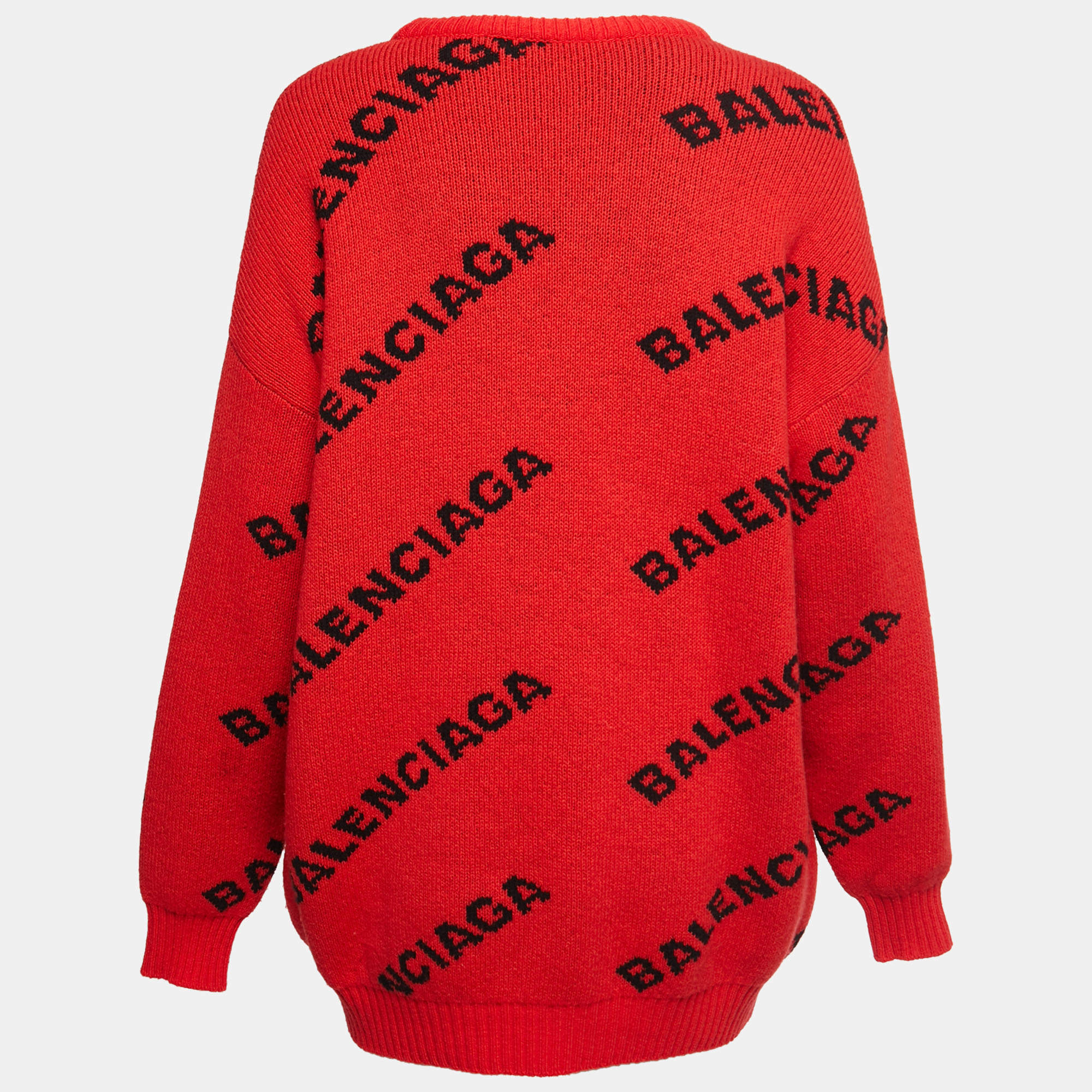 Balenciaga Red All Over Logo Intarsia Wool Sweater L Balenciaga TLC