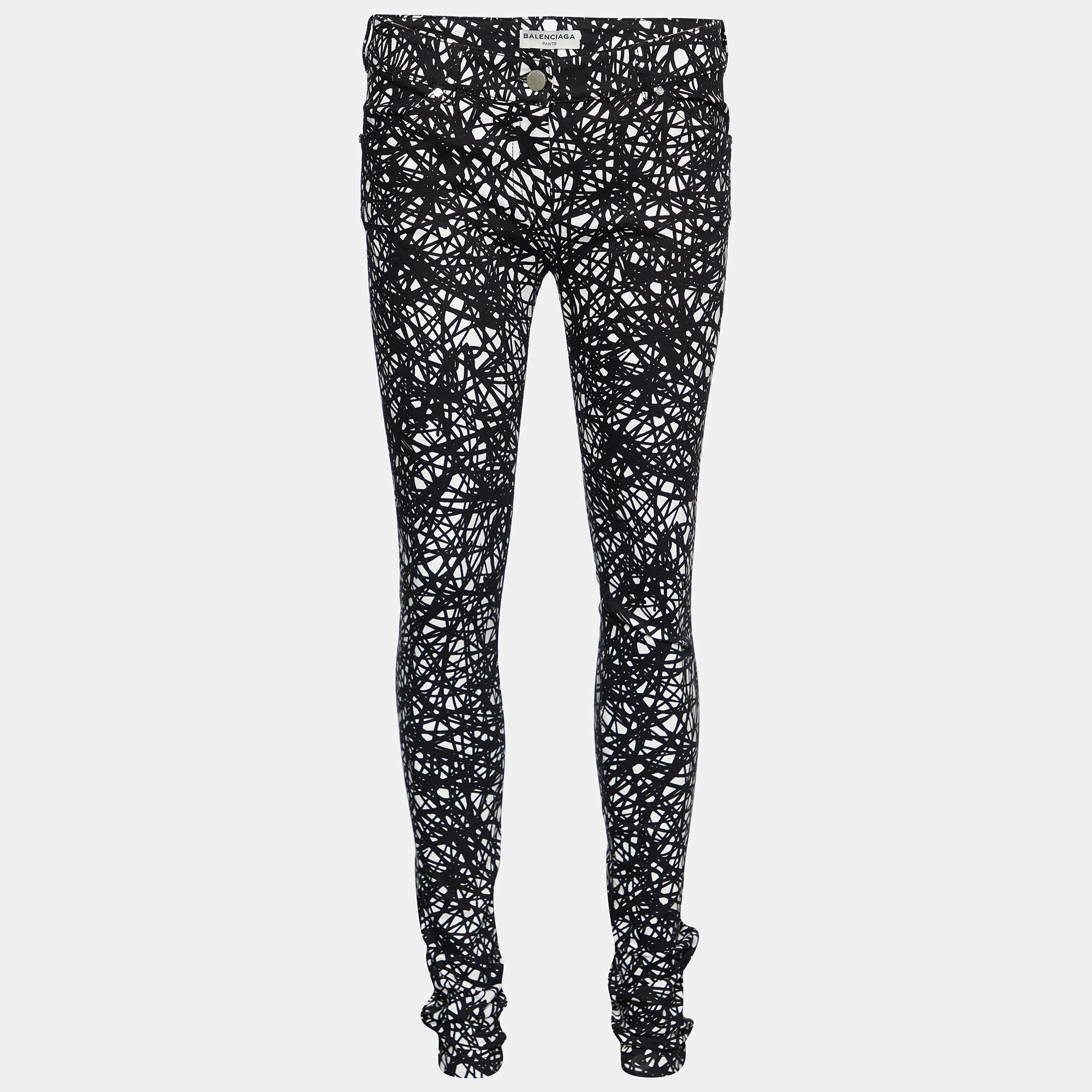 Balenciaga Black Printed Denim Tapered Leg Pants M