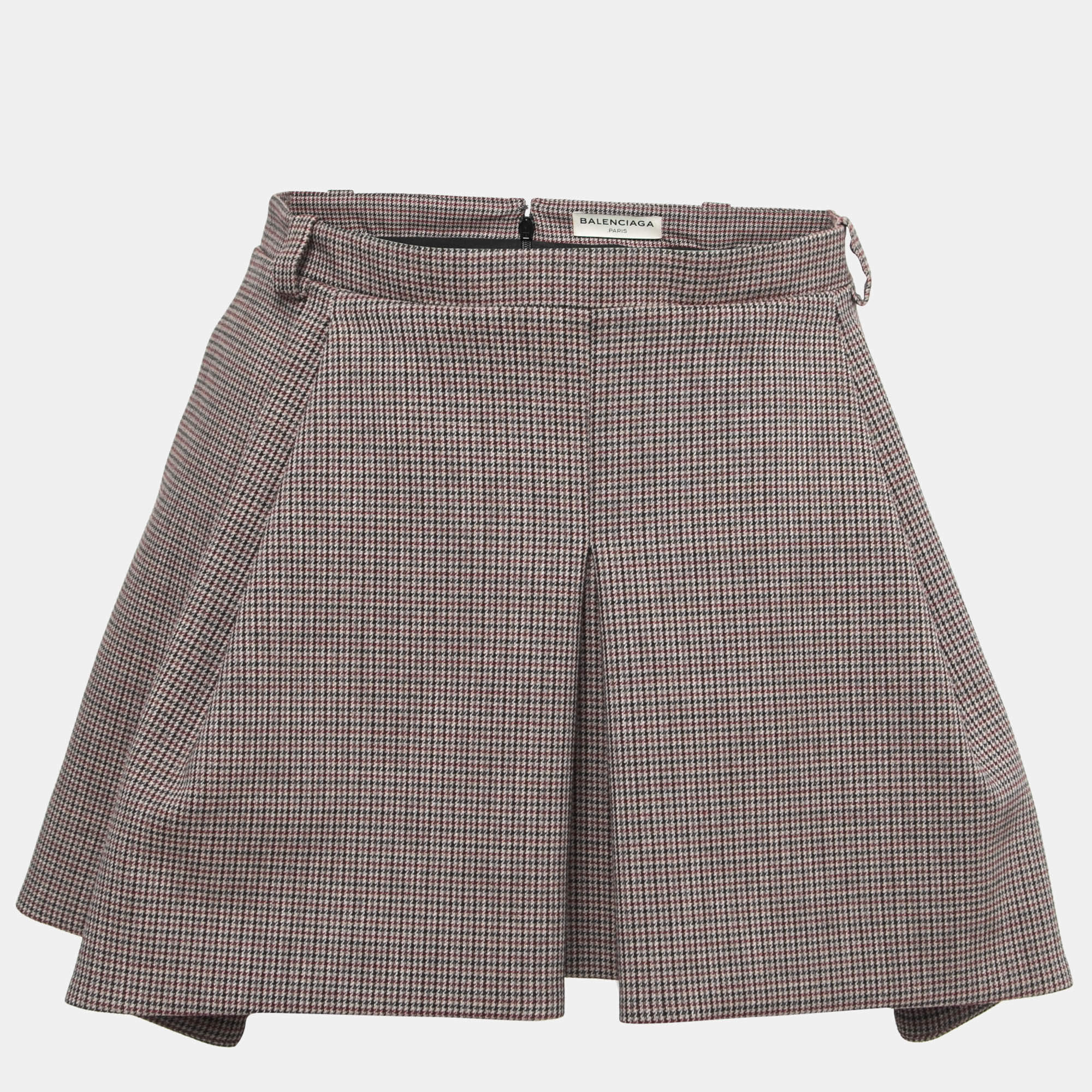 Balenciaga Multicolor Houndstooth Patterned Wool Blend Mini Skirt M