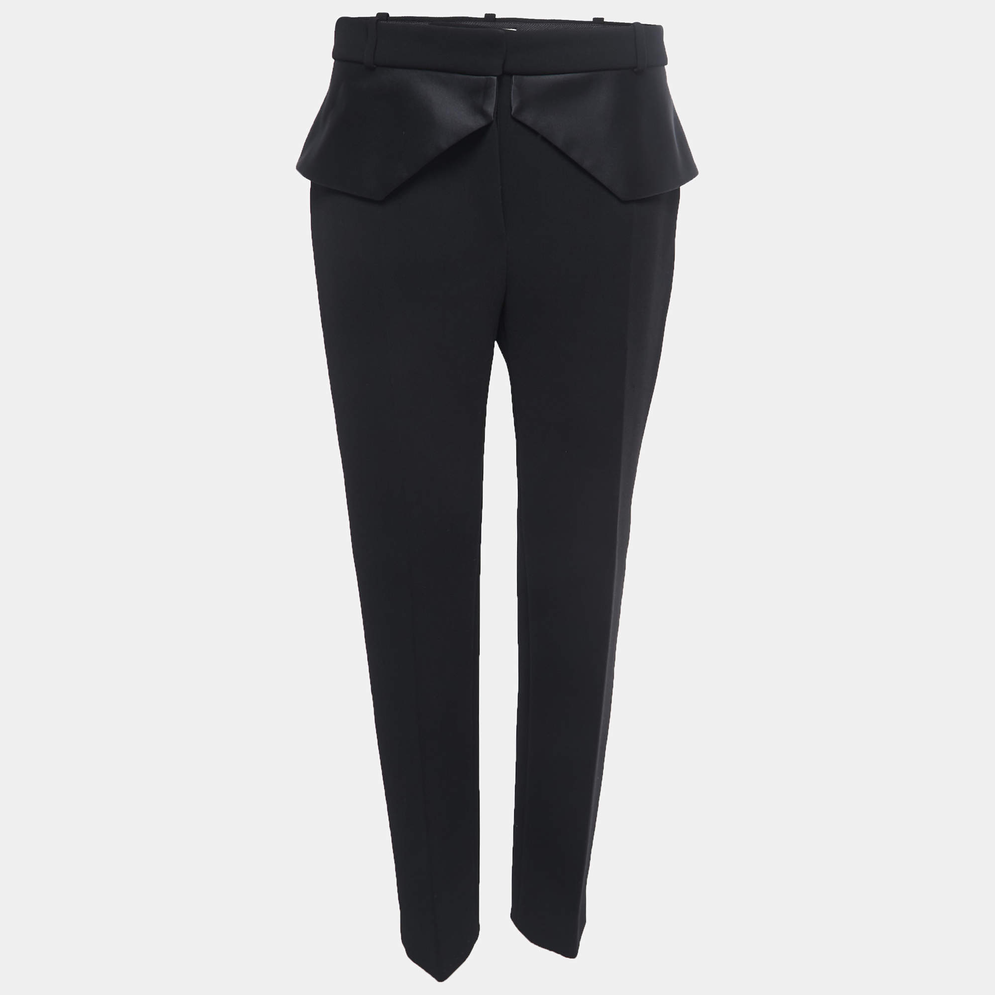 Pre Owned Balenciaga Black Crepe Satin Trimmed Trousers M
