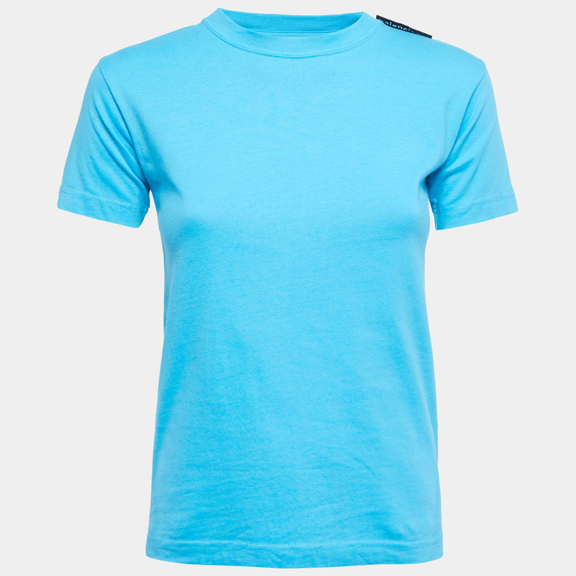 Pre Owned Balenciaga Blue Cotton Crew Neck Half Sleeve T-Shirt XS