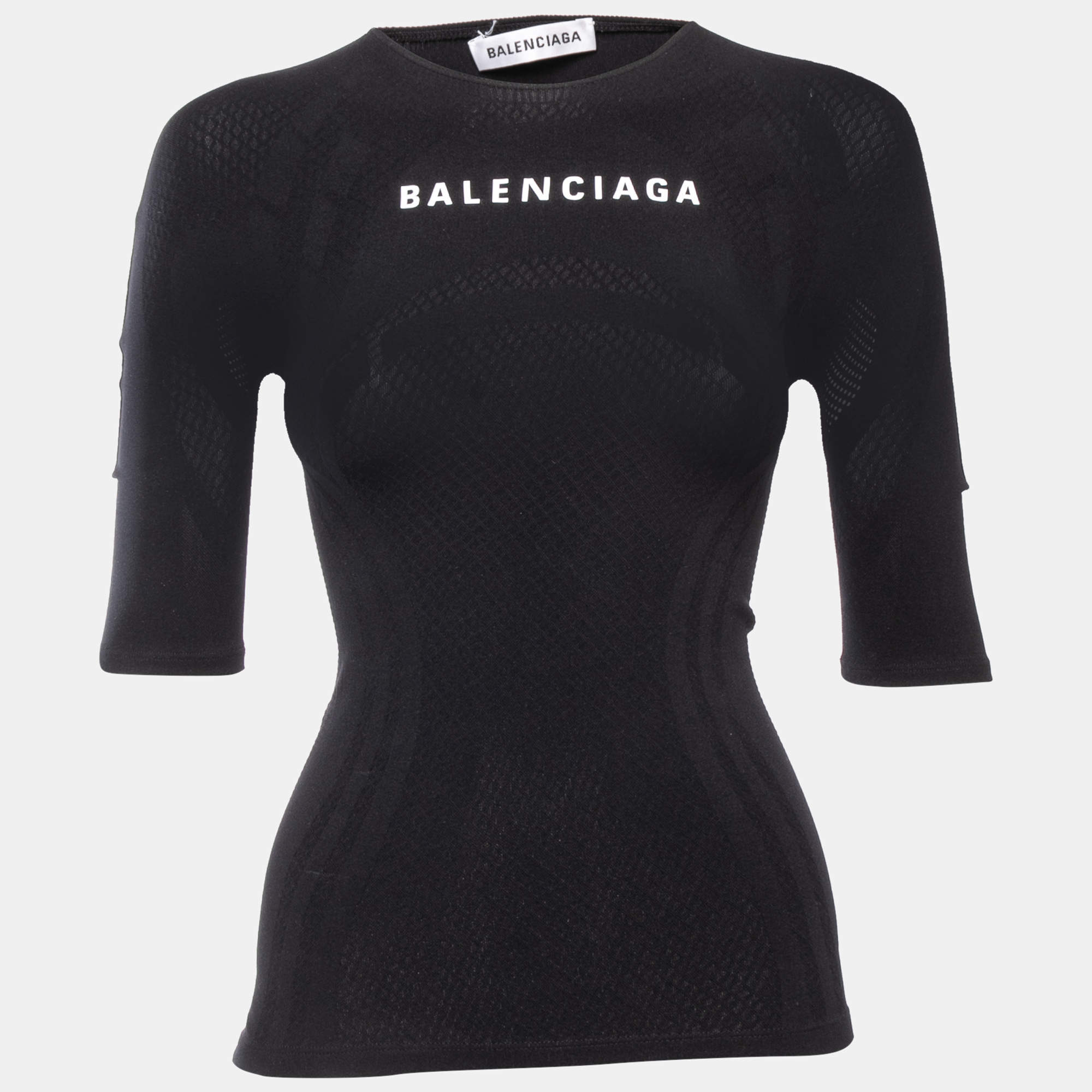 Pre Owned Balenciaga Black Logo Print Jersey Fitted T-Shirt S