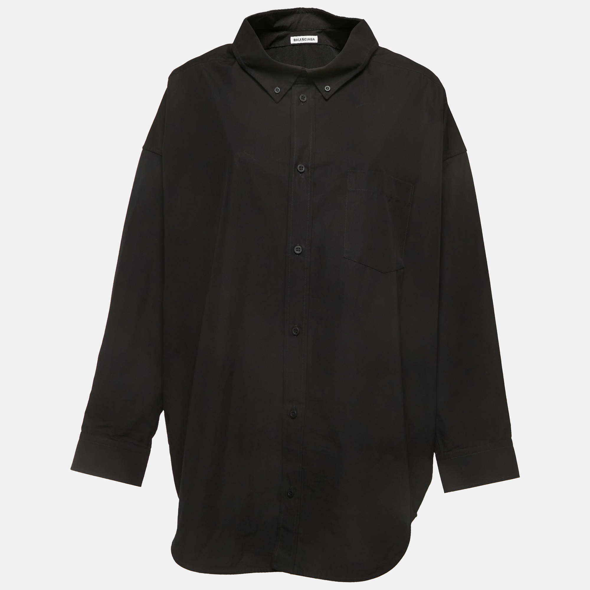 Pre Owned Balenciaga Black Logo Print Cotton Button Down Oversized Shirt XS