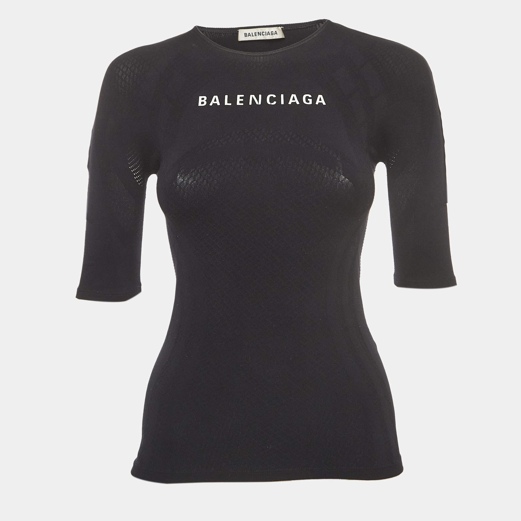 Pre Owned Balenciaga Black Logo Print Jersey Fitted T-Shirt S