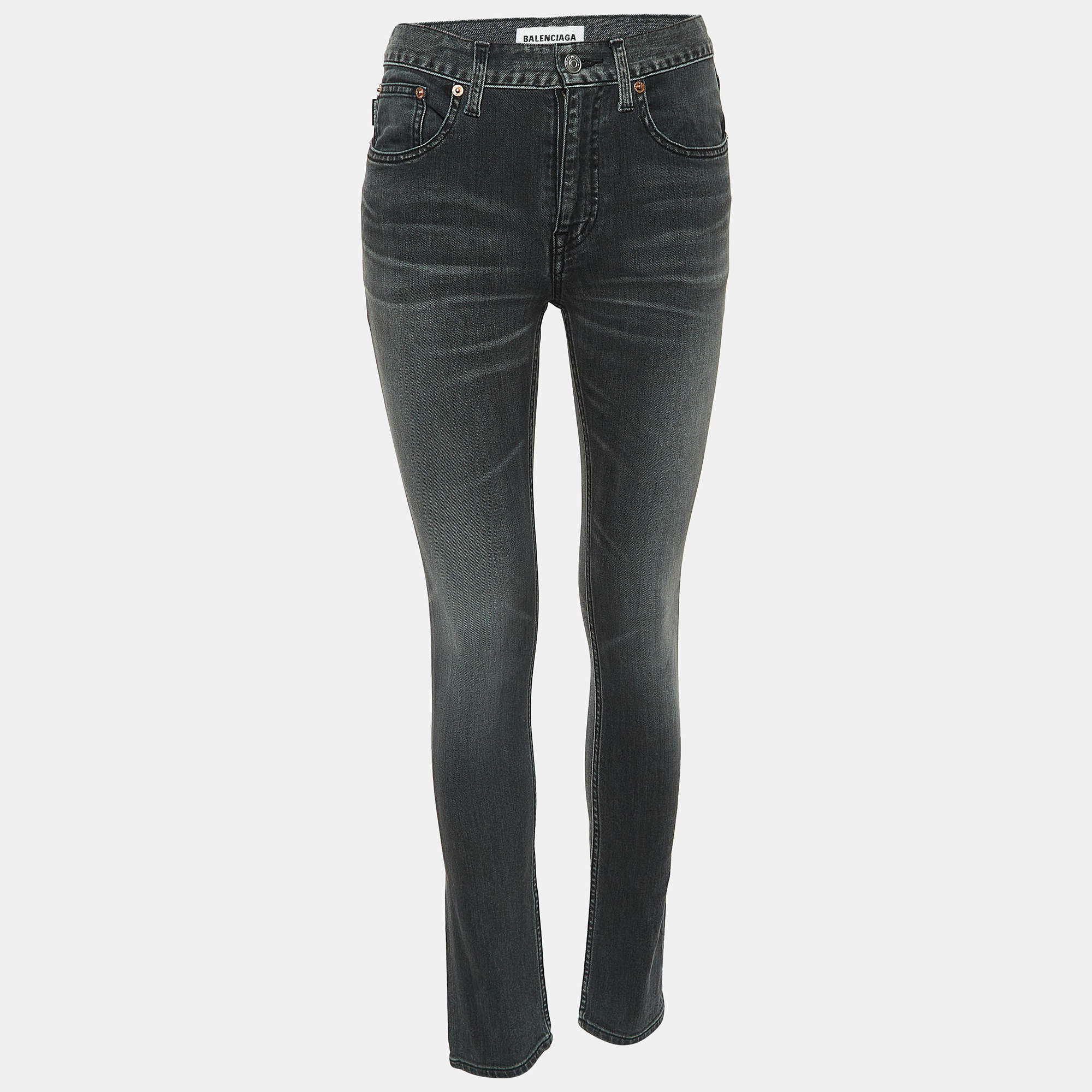 Pre Owned Balenciaga Grey Washed Denim Slim Fit Jeans S Waist 27"