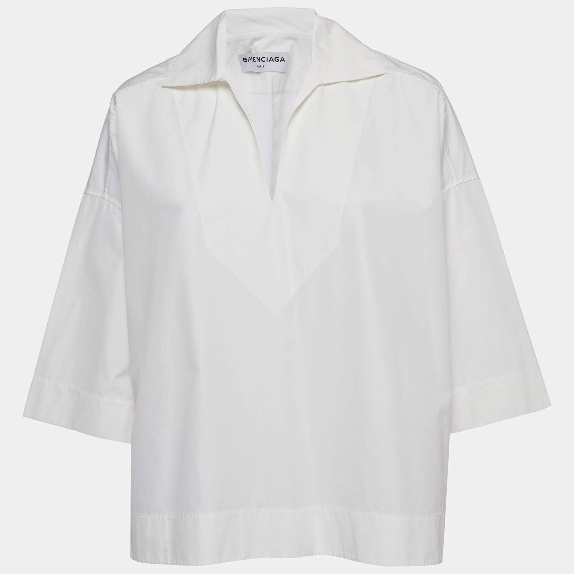 Pre Owned Balenciaga White Cotton Oversized Tunic Top S
