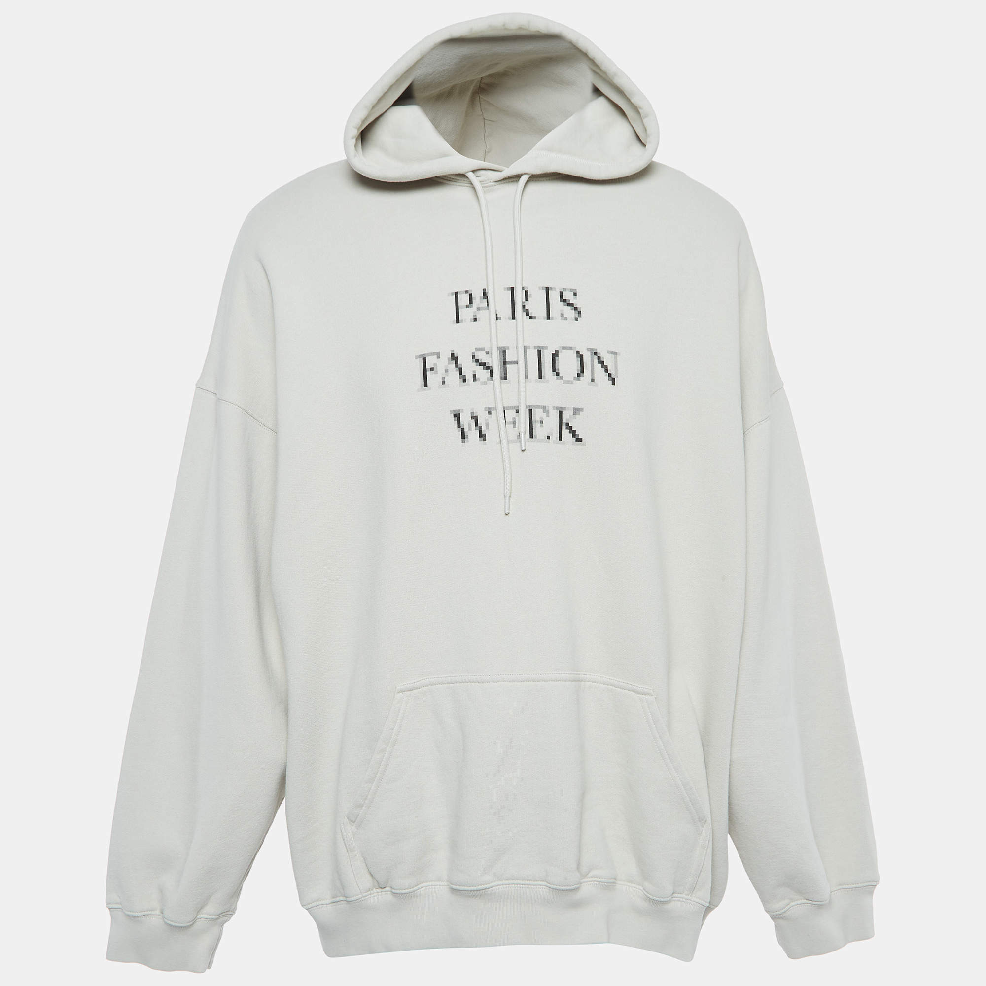 Pre Owned Balenciaga Grey Paris Fashion Week Print Cotton Hooded Sweatshirt XS