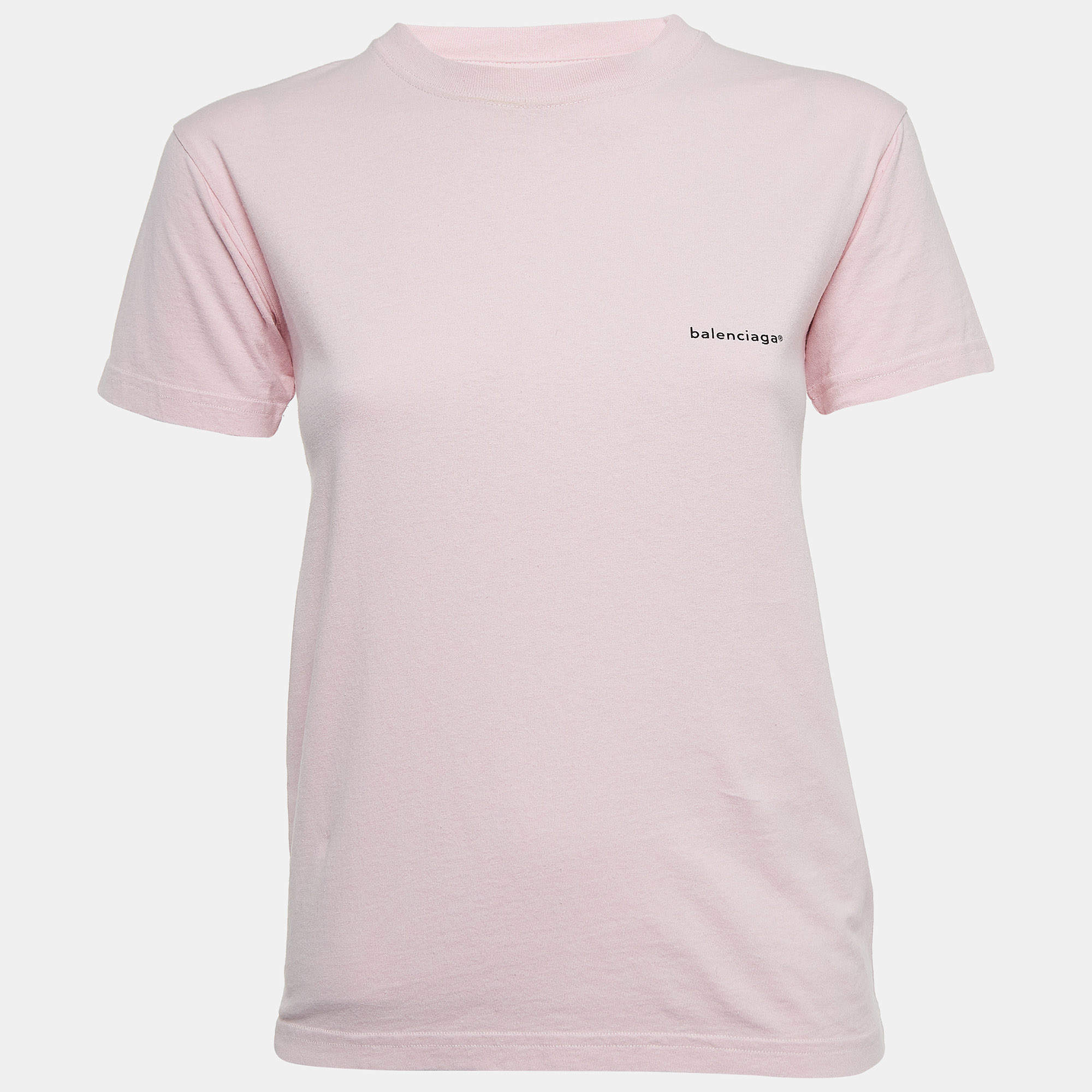 Balenciaga Pink Logo Print Cotton Jersey T-Shirt XS