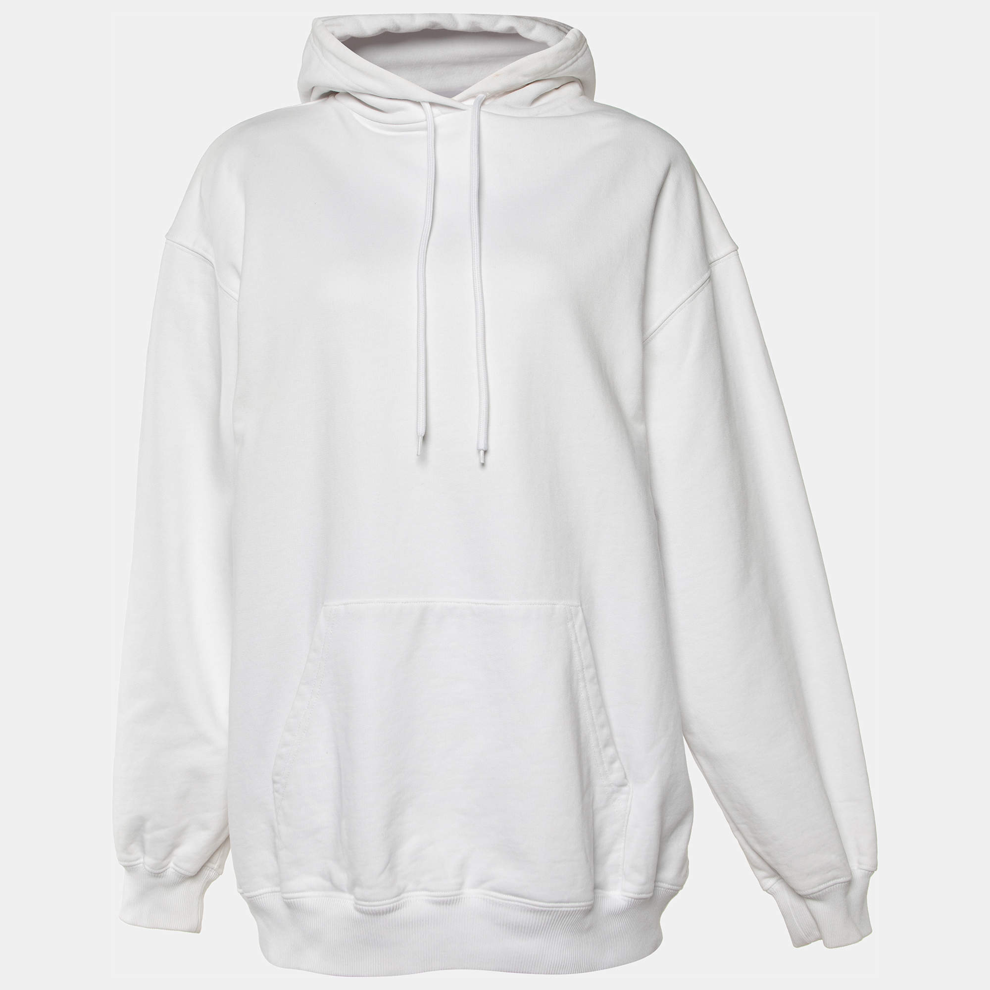 Pre Owned Balenciaga White Logo Print Cotton Hooded Sweatshirt M