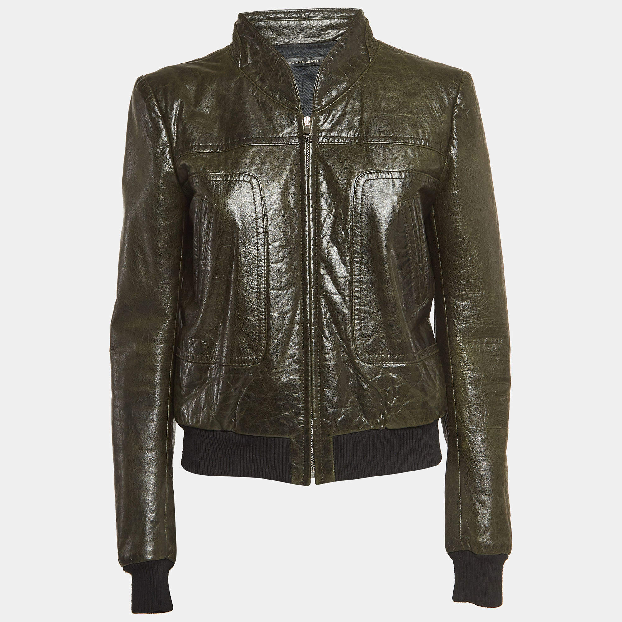 Balenciaga Green Leather Zipper Rider Jacket M