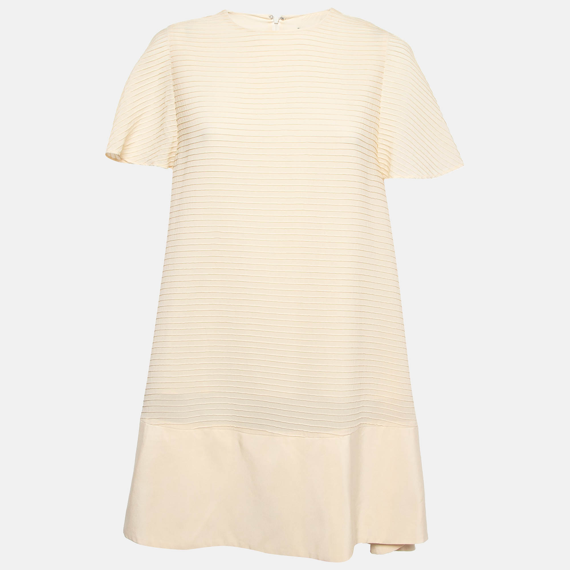 Pre Owned Balenciaga Cream Silk Pintuck Detail A-Line Shift Dress M