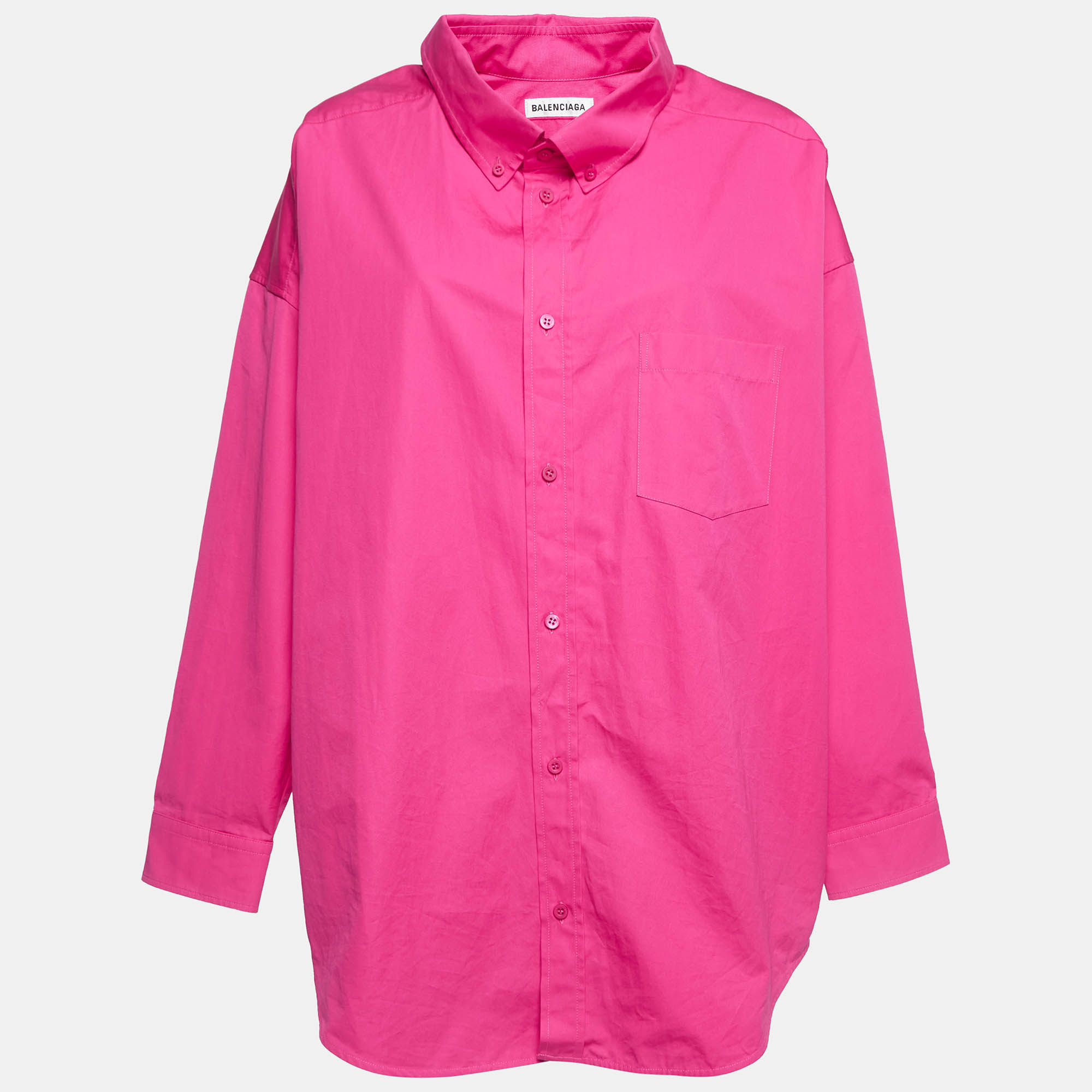 Pre Owned Balenciaga Pink Logo Print Cotton Oversized Shirt S