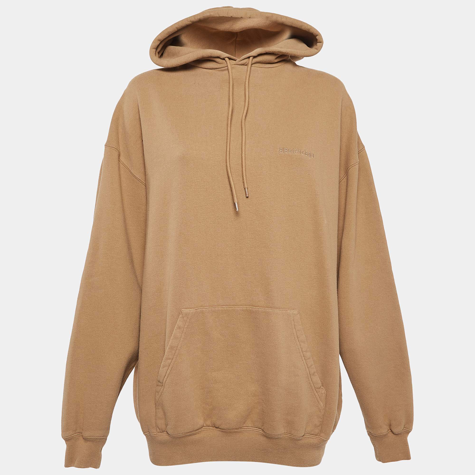 Pre Owned Balenciaga Brown BB Corp Cotton Fleece Hoodie XS