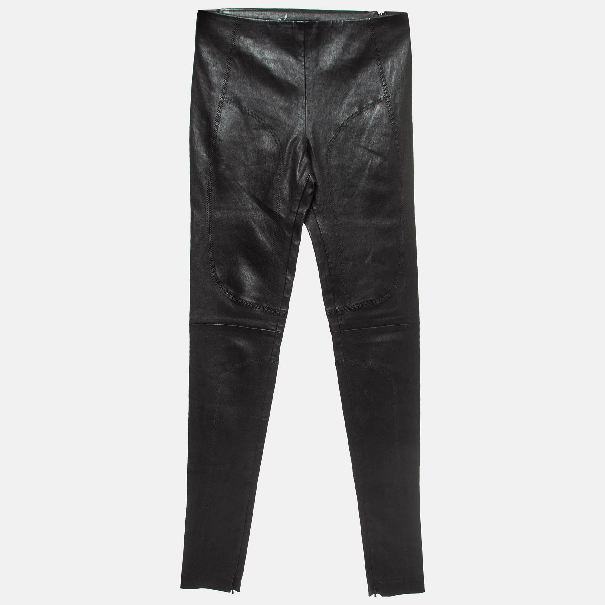 Pre Owned Balenciaga Black Leather Skinny Trousers M