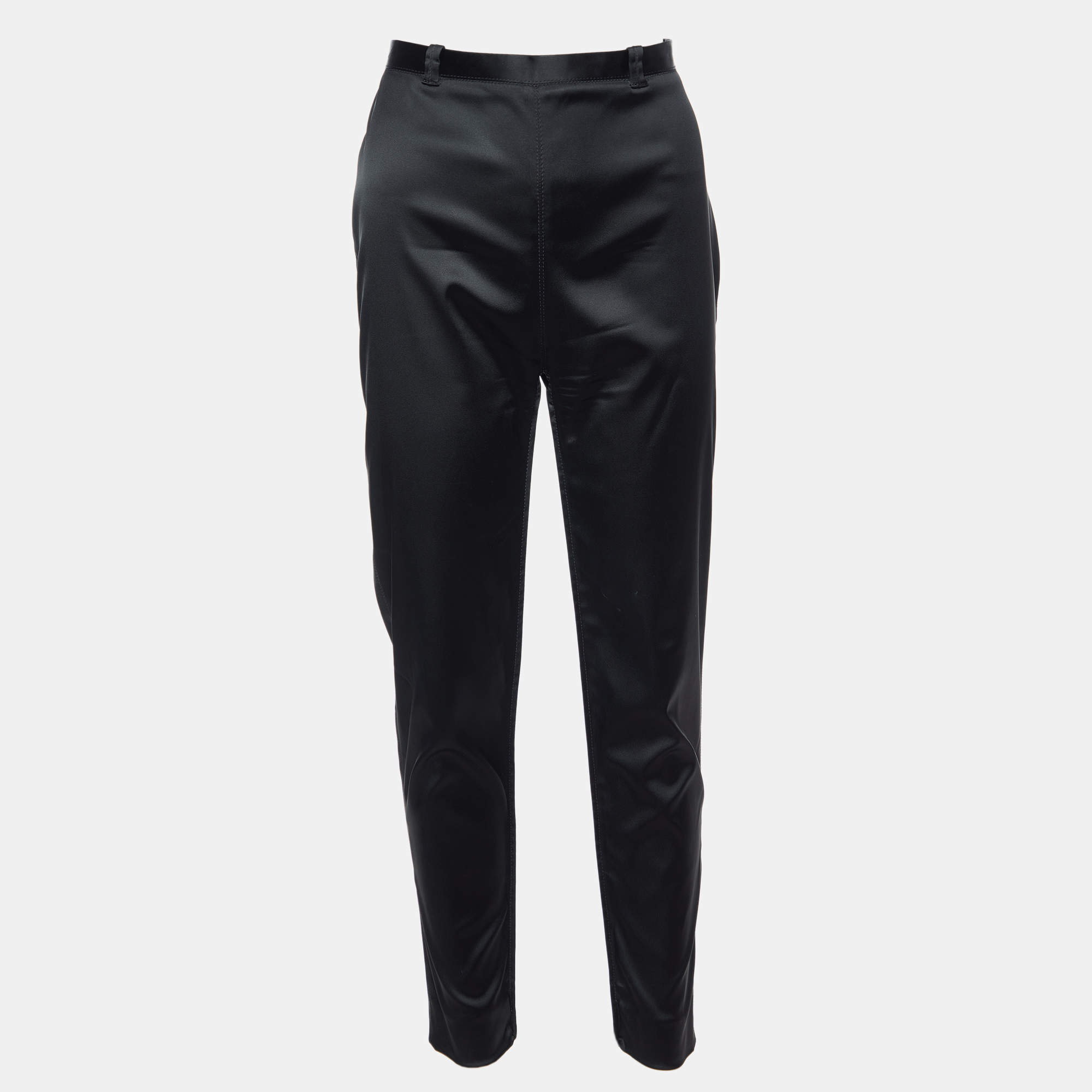 Pre Owned Balenciaga Black Wool Satin Slim Fit Trousers M/Waist 30"