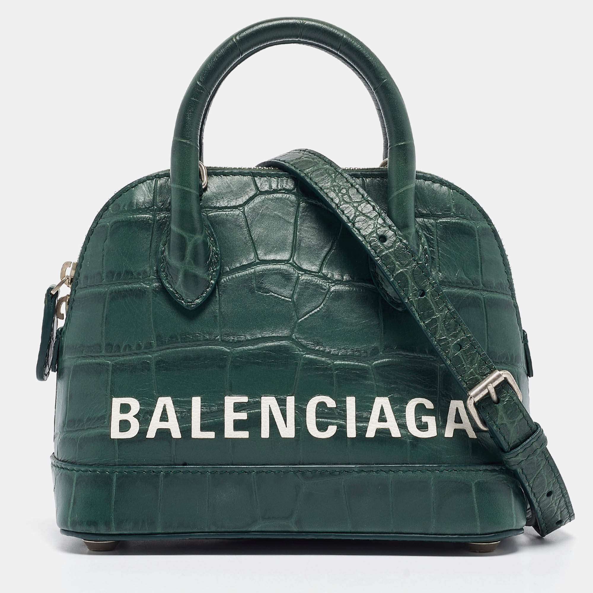 Balenciaga Green Croc Embossed Leather XXS Ville Satchel