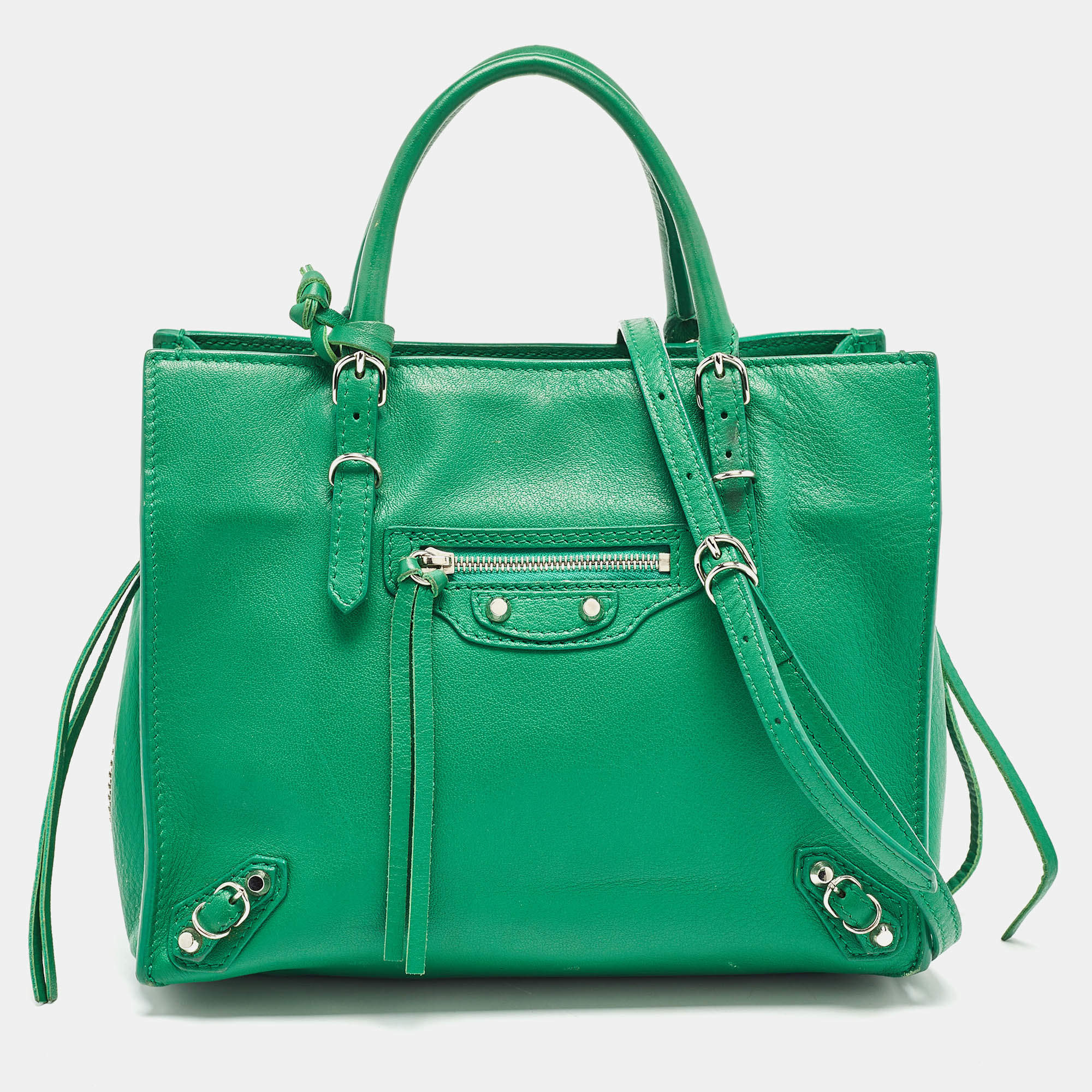 مملوكة مسبقًا Balenciaga Green Leather Mini Papier A4 Tote