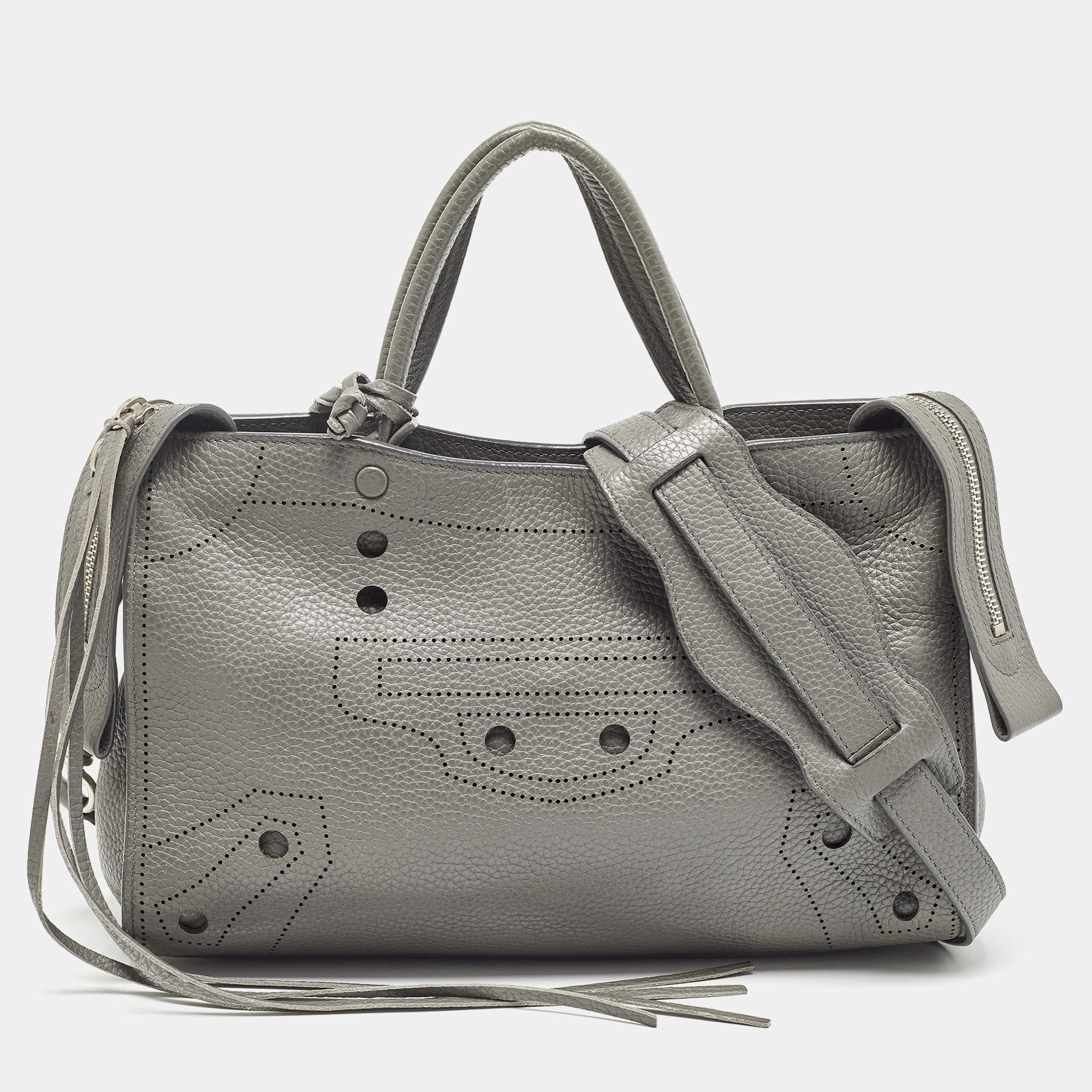 Pre Owned Balenciaga Grey Leather Blackout City Tote