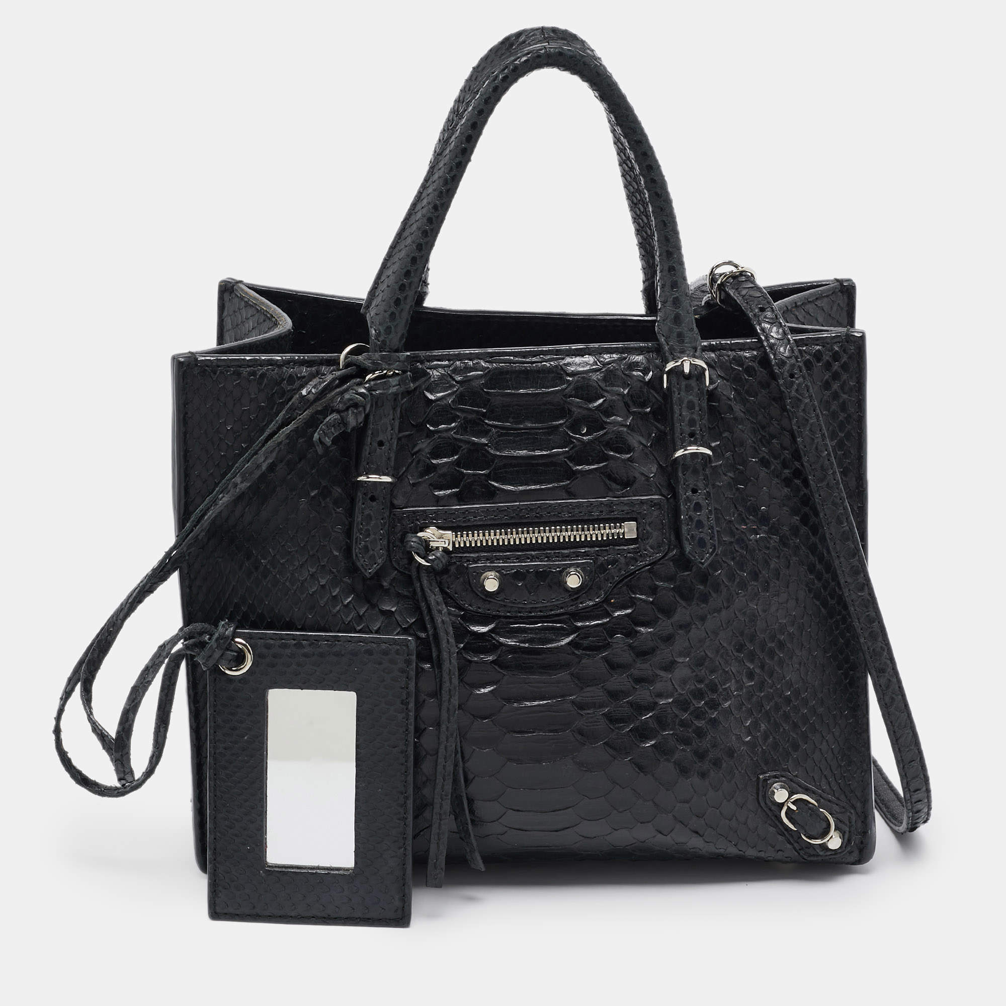 مملوكة مسبقًا Balenciaga Black Python Mini Papier A4 Tote
