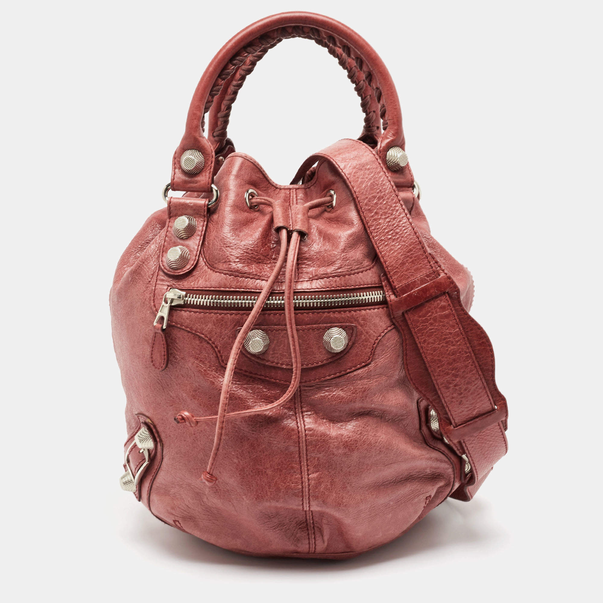 Pre Owned Balenciaga Old Rose Leather GSH Pompon Bag