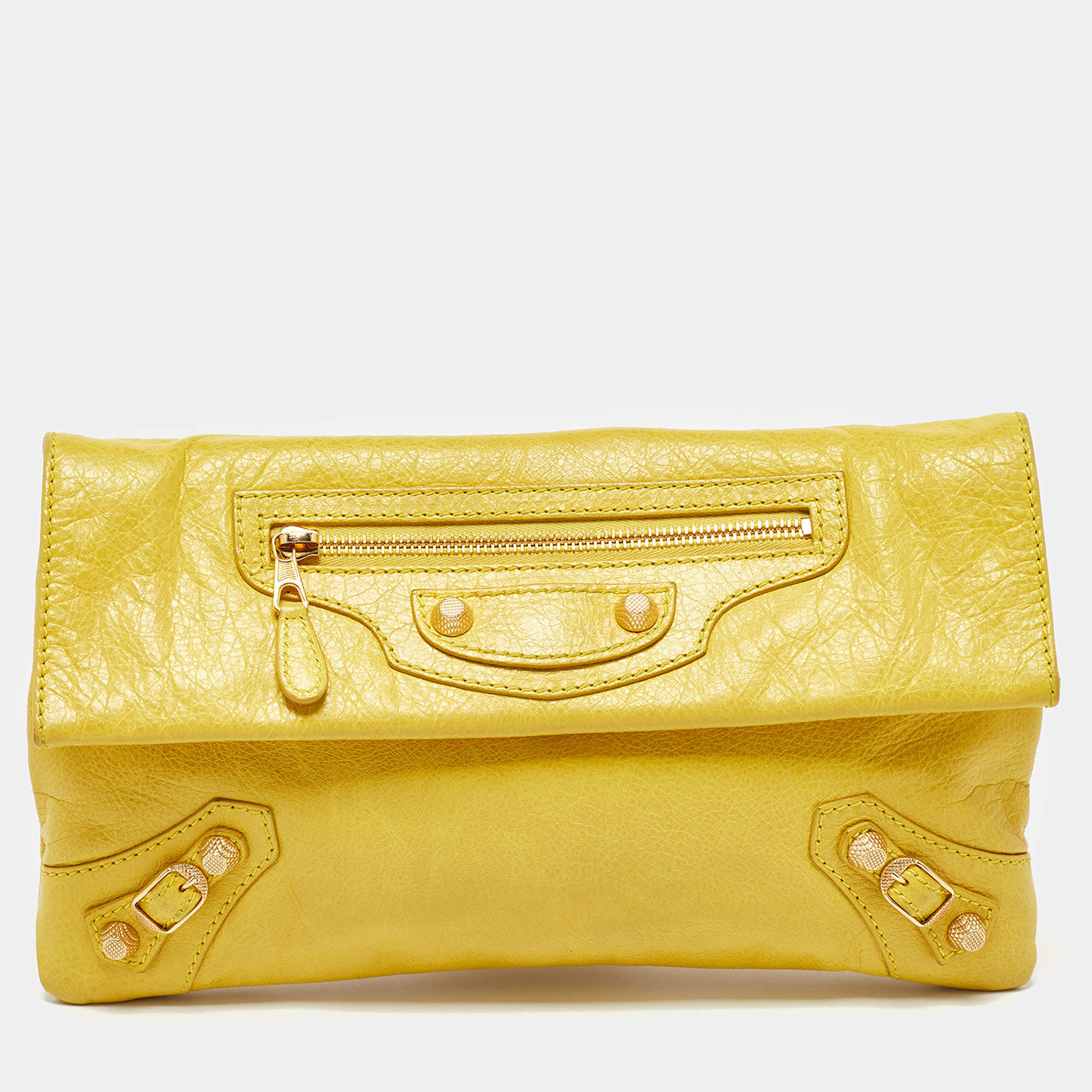 Pre Owned Balenciaga Yellow Leather RH Classic Envelope Clutch