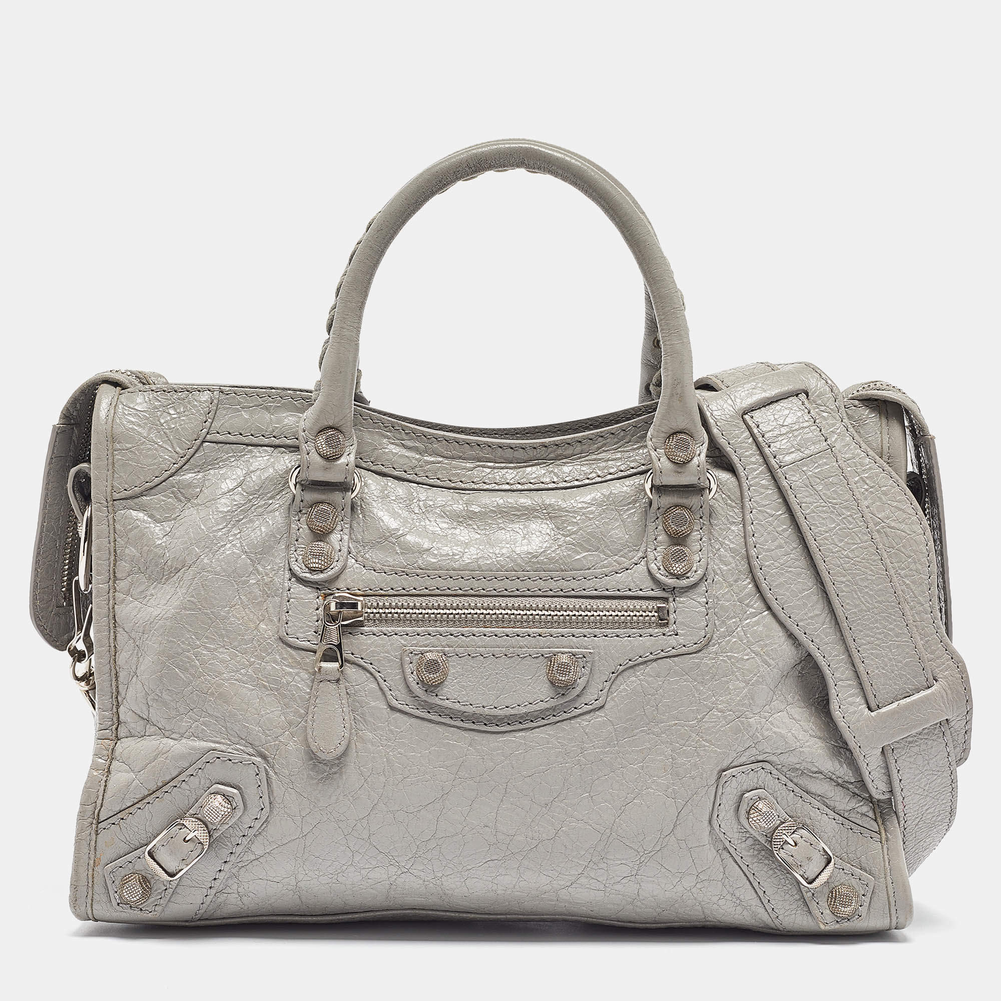Pre Owned Balenciaga Grey Glossy Leather Small Classic City RH Tote