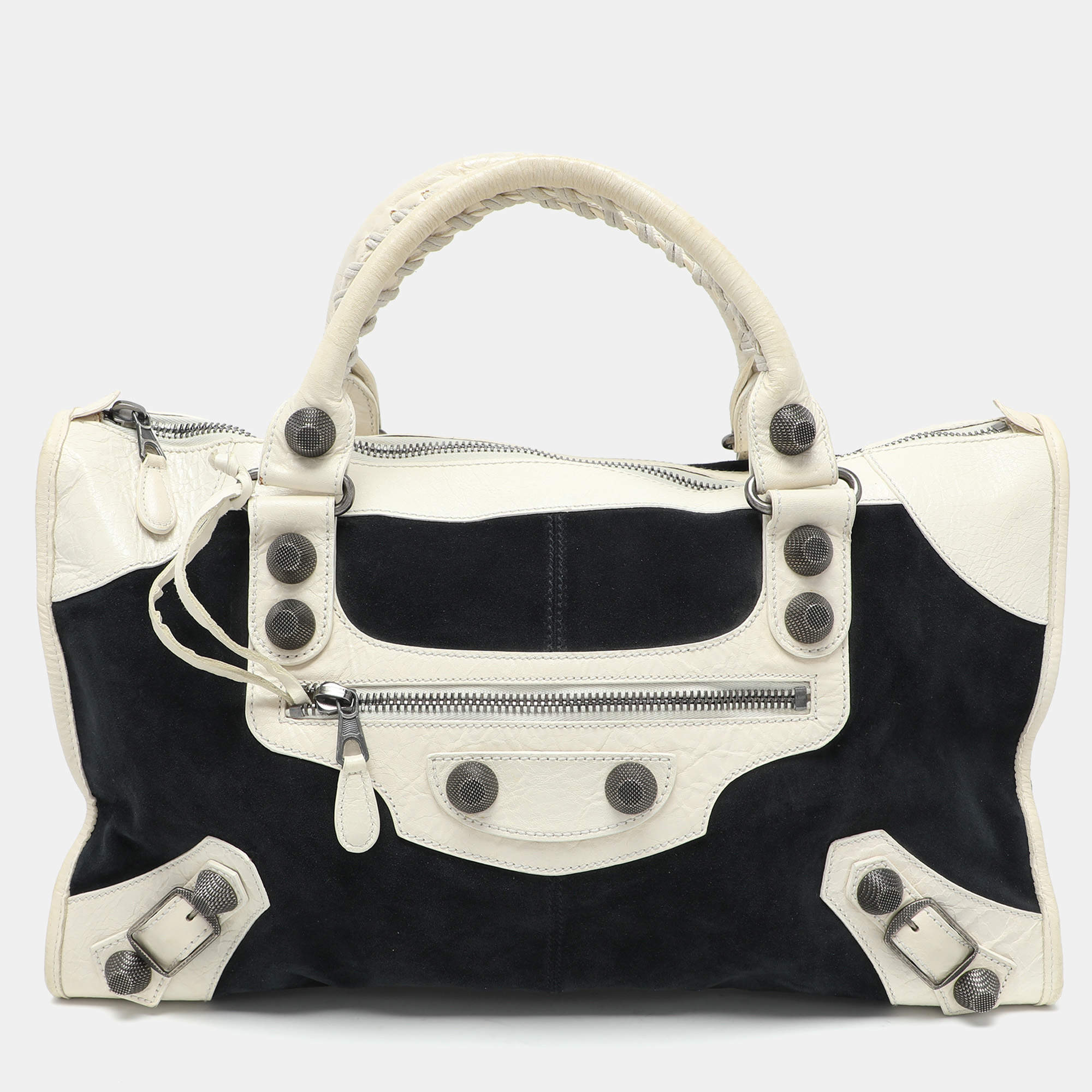 Pre Owned Balenciaga Navy Blue/Cream Suede and Leather Giant 21 Work Tote