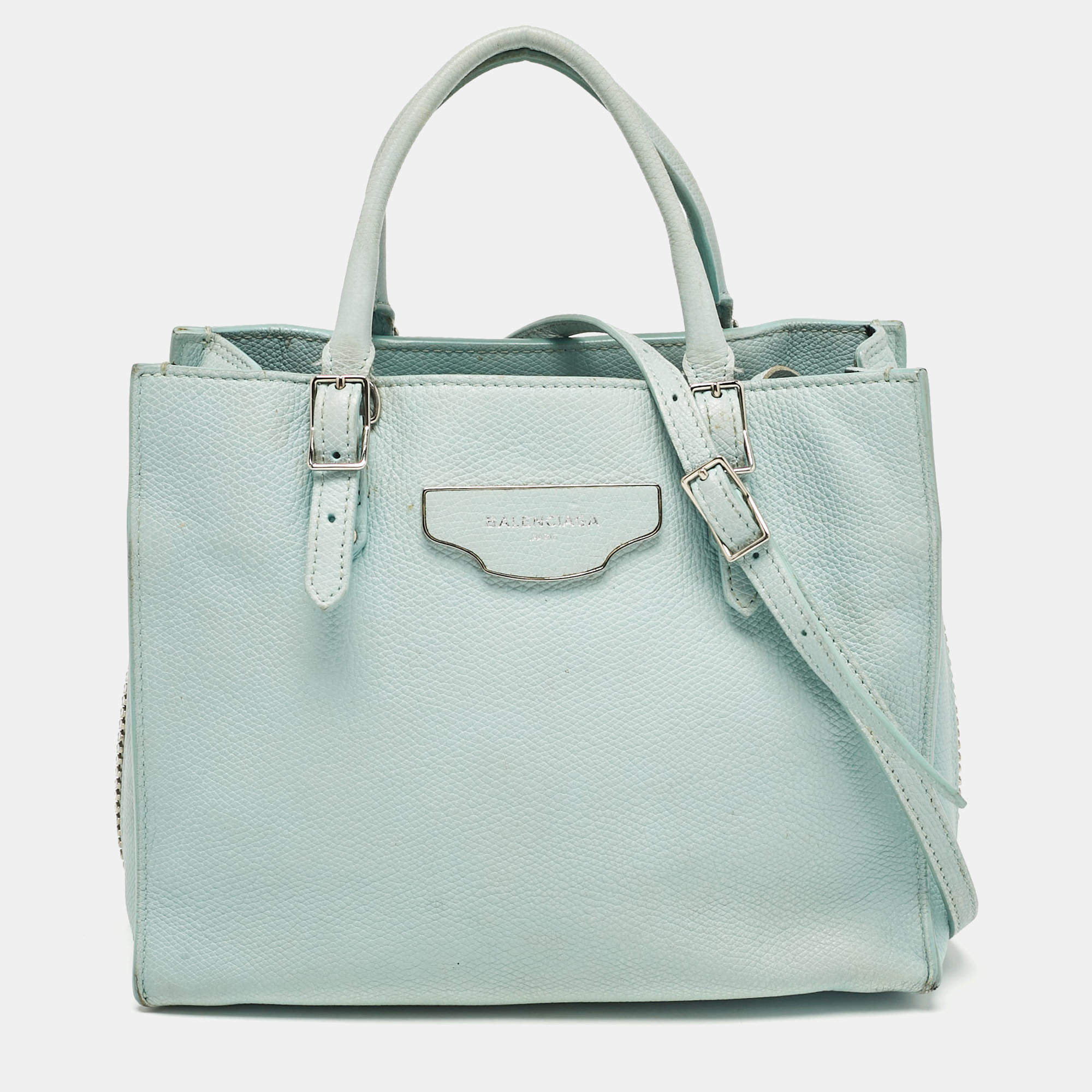 مملوكة مسبقًا Balenciaga Light Turquoise Leather Mini Papier A4 Tote
