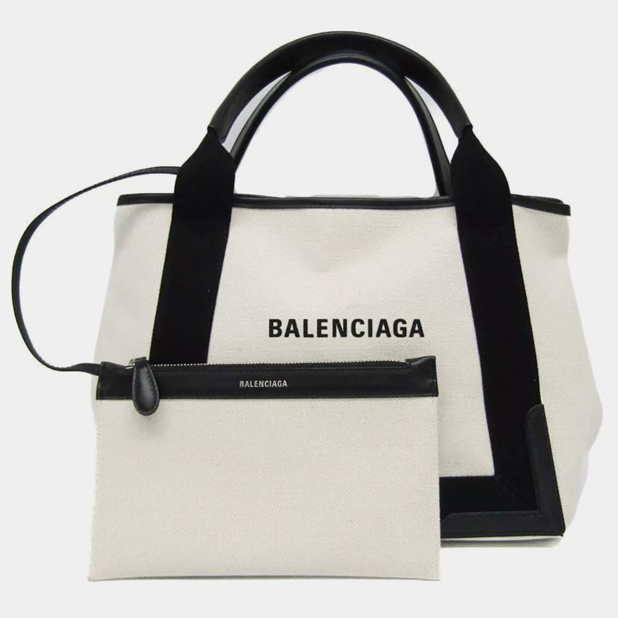 Balenciaga Black Canvas Leather Navy Cabas S Women's Handbag