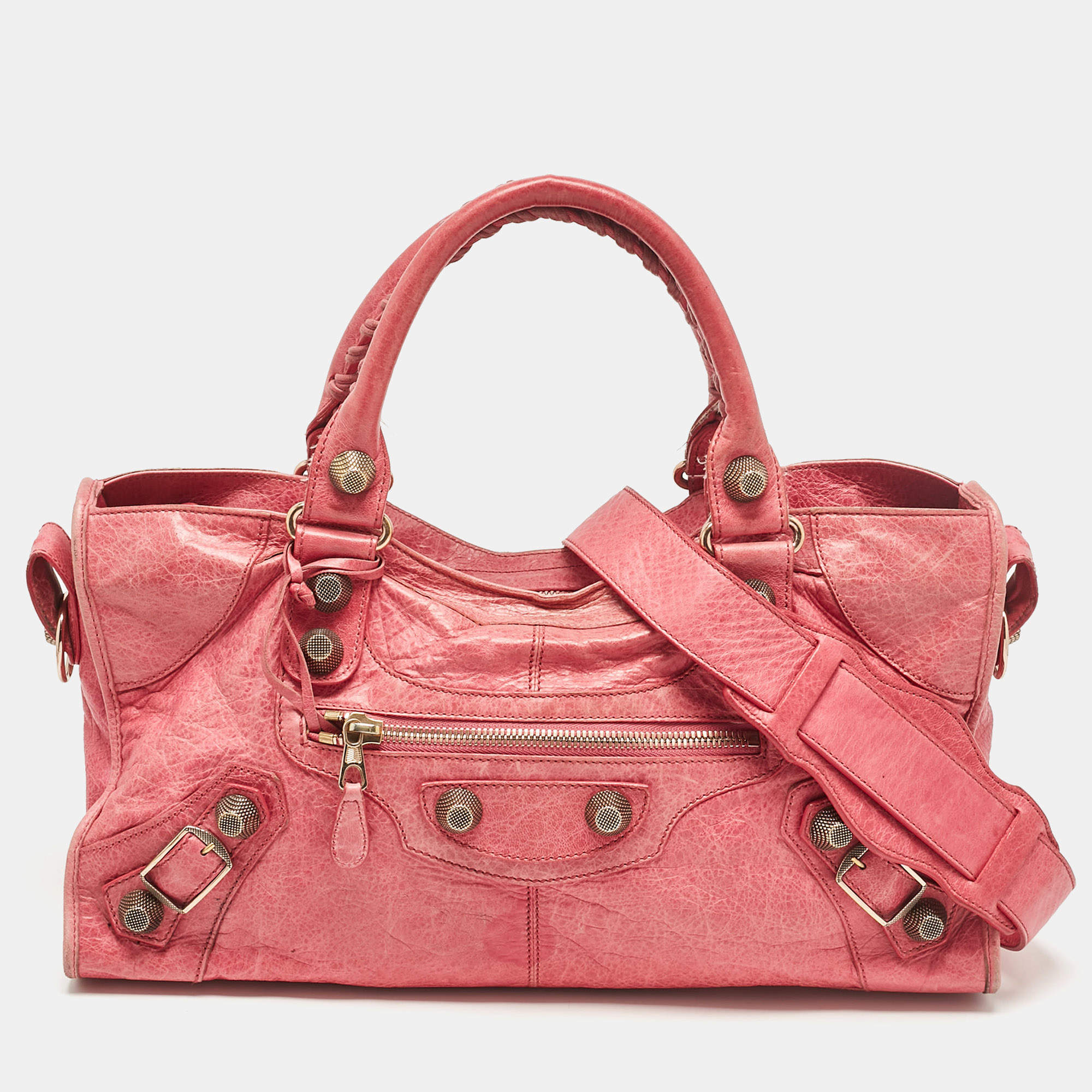 Pre Owned Balenciaga Fuchsia Leather GGH Part Time Bag