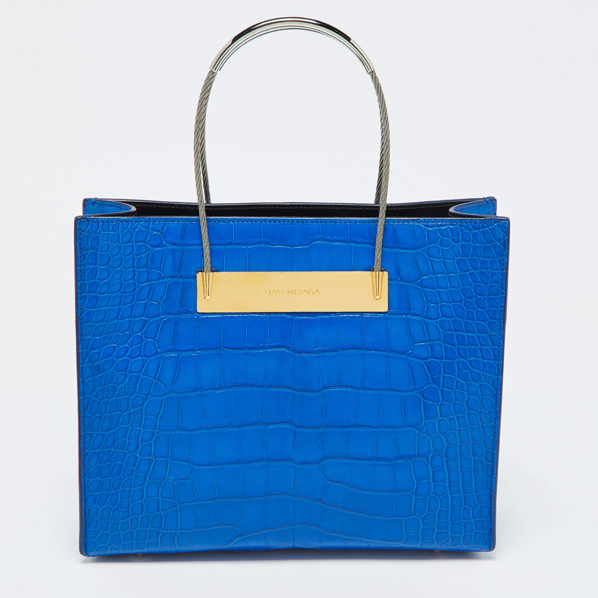 Balenciaga Blue Alligator Leather Cable Handle Tote