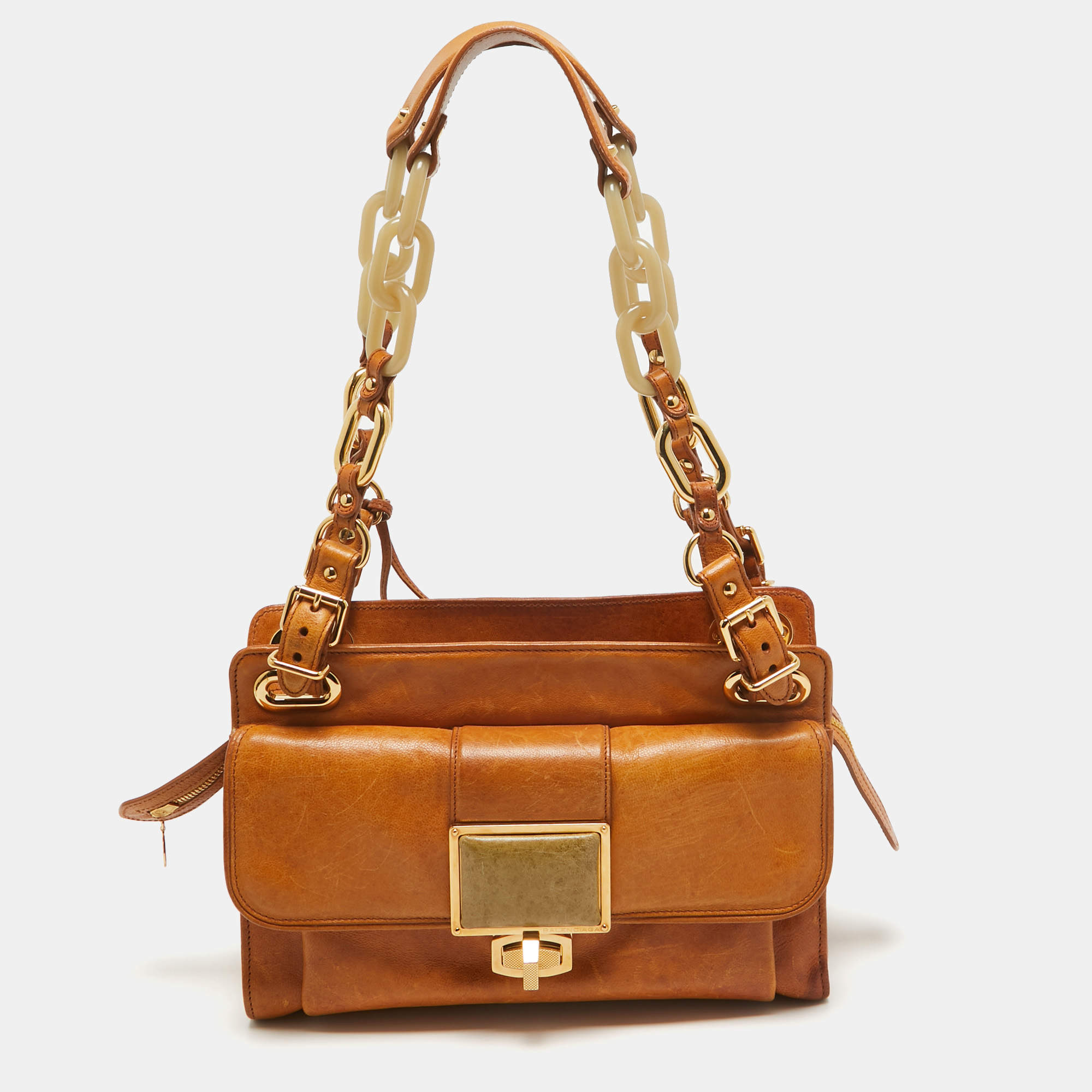 مملوكة مسبقًا Balenciaga Tan Leather Cherche Midi Shoulder Bag