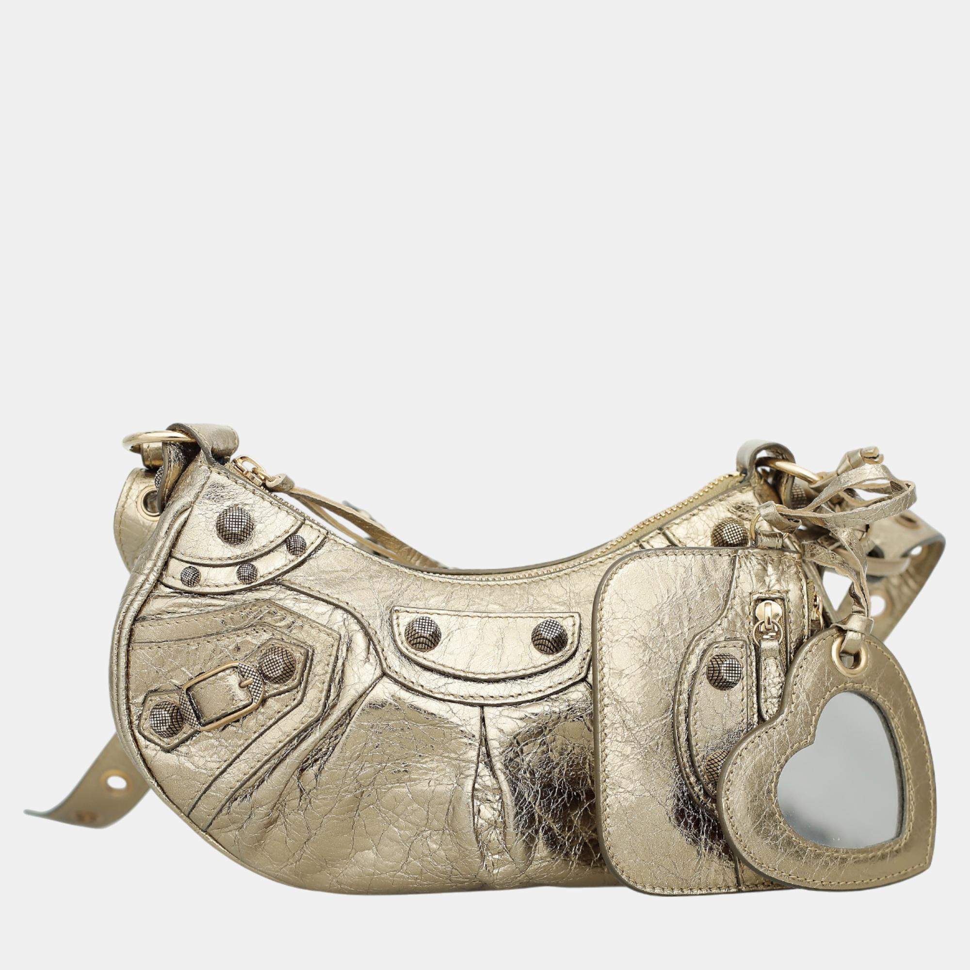Balenciaga Gold Metallic Leather Le Cagole XS Shoulder Bag