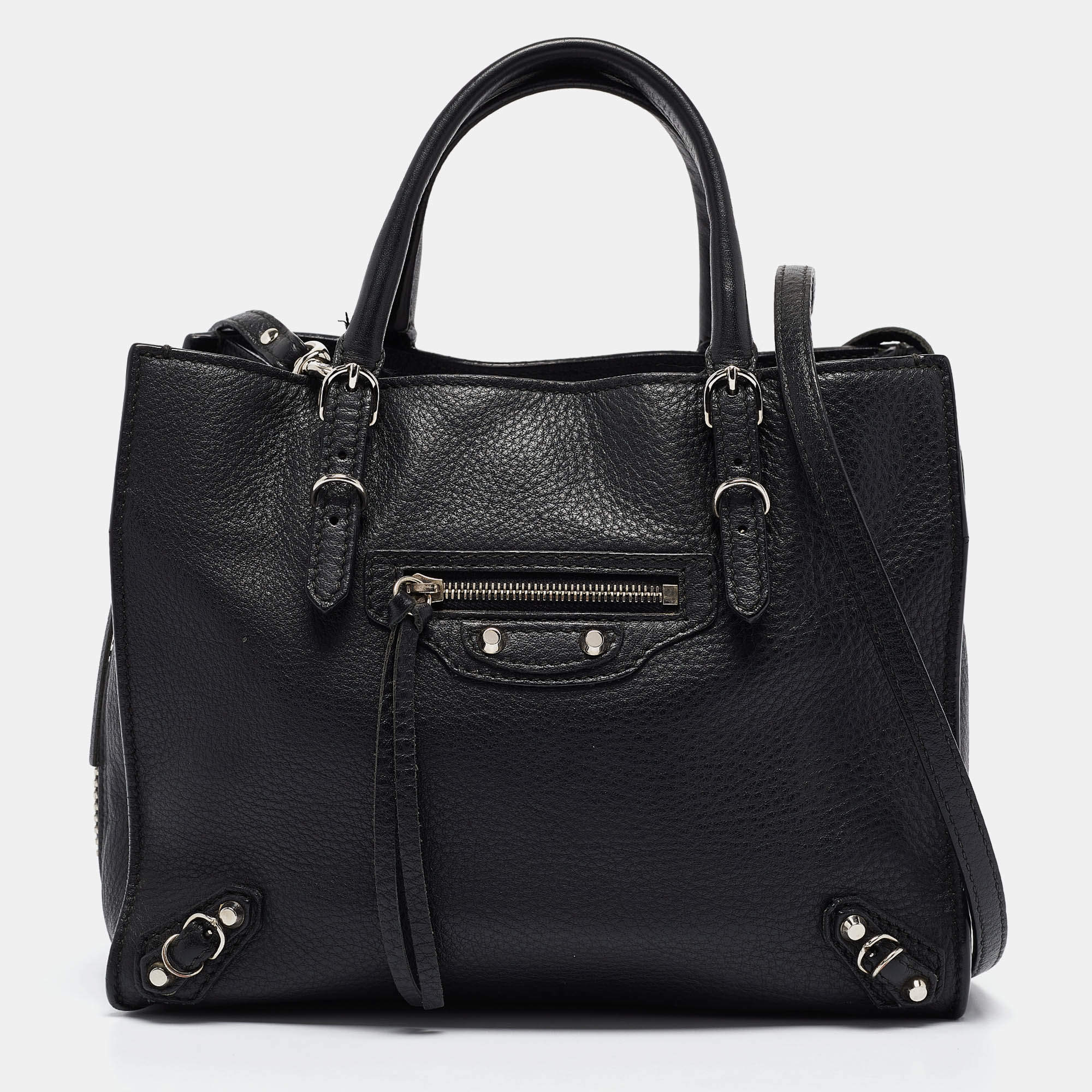 Pre Owned Balenciaga Black Leather Mini Papier A4 Tote