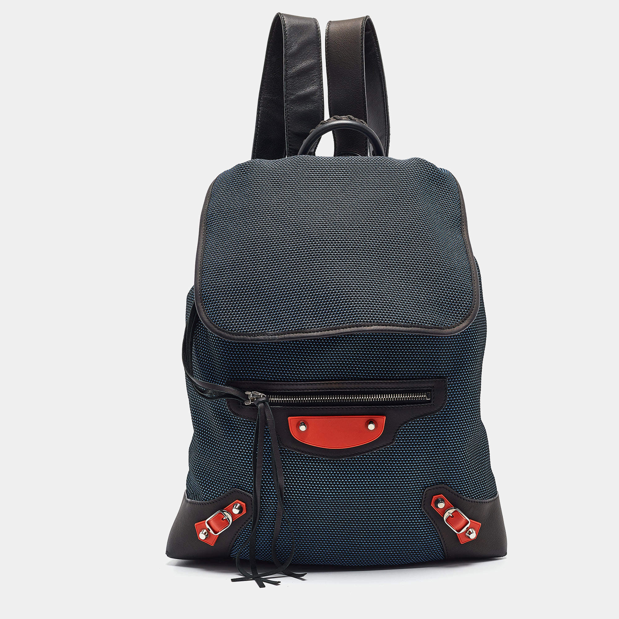 Balenciaga Tricolor Nylon and Leather Daypack Drawstring Backpack