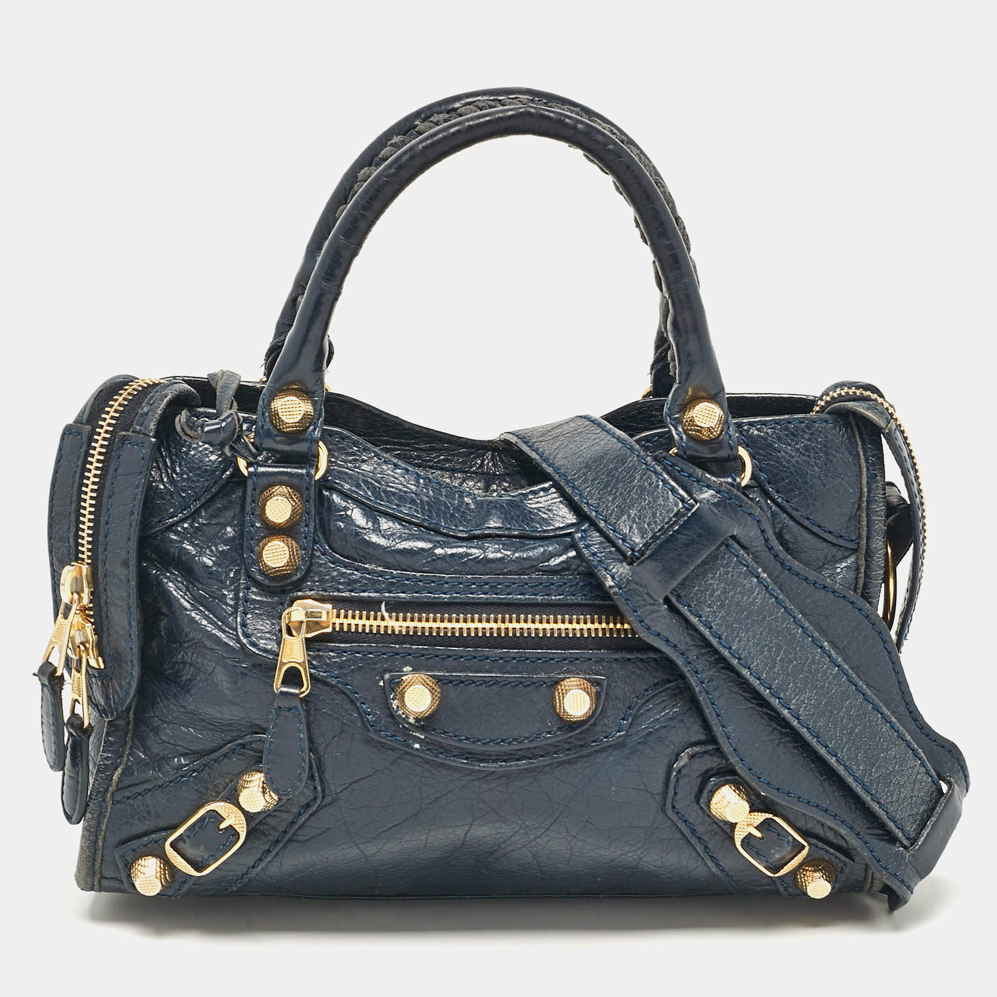 Pre Owned Balenciaga Navy Blue Leather Mini Classic City Bag